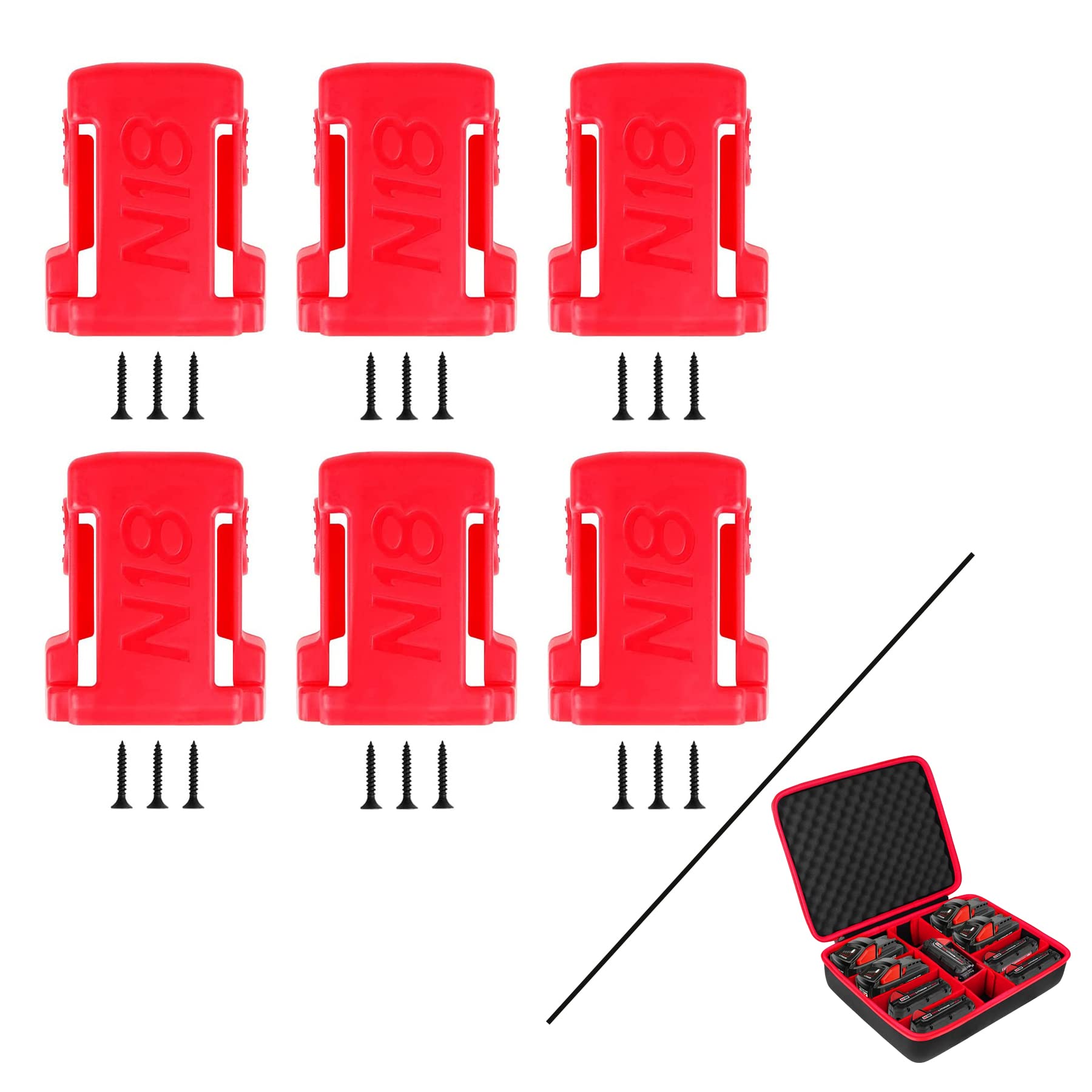 Milwaukee M18 18V Battery Holder with Hard Case - Compatible with Milwaukee M18 18V Batteries & Chargers - Perfect for Tool Storage & Worksite Organization