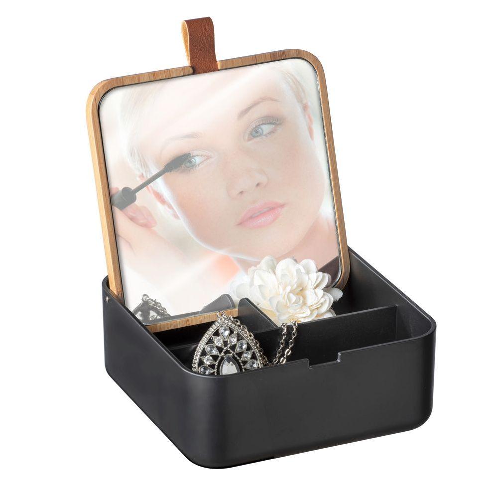 Milano 3-Compartment Makeup Organizer with Mirror | Black Cosmetic Storage Case for Vanity, Bathroom & Travel | Beauty Accessories Organizer