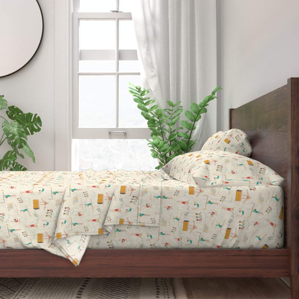 Spoonflower 100% Cotton Twin 3-Piece Sheet Set - Gymnastics Ballet Exercise Kids Sports Print Custom Bedding for Girls' Room, Gym Training & Sleepovers
