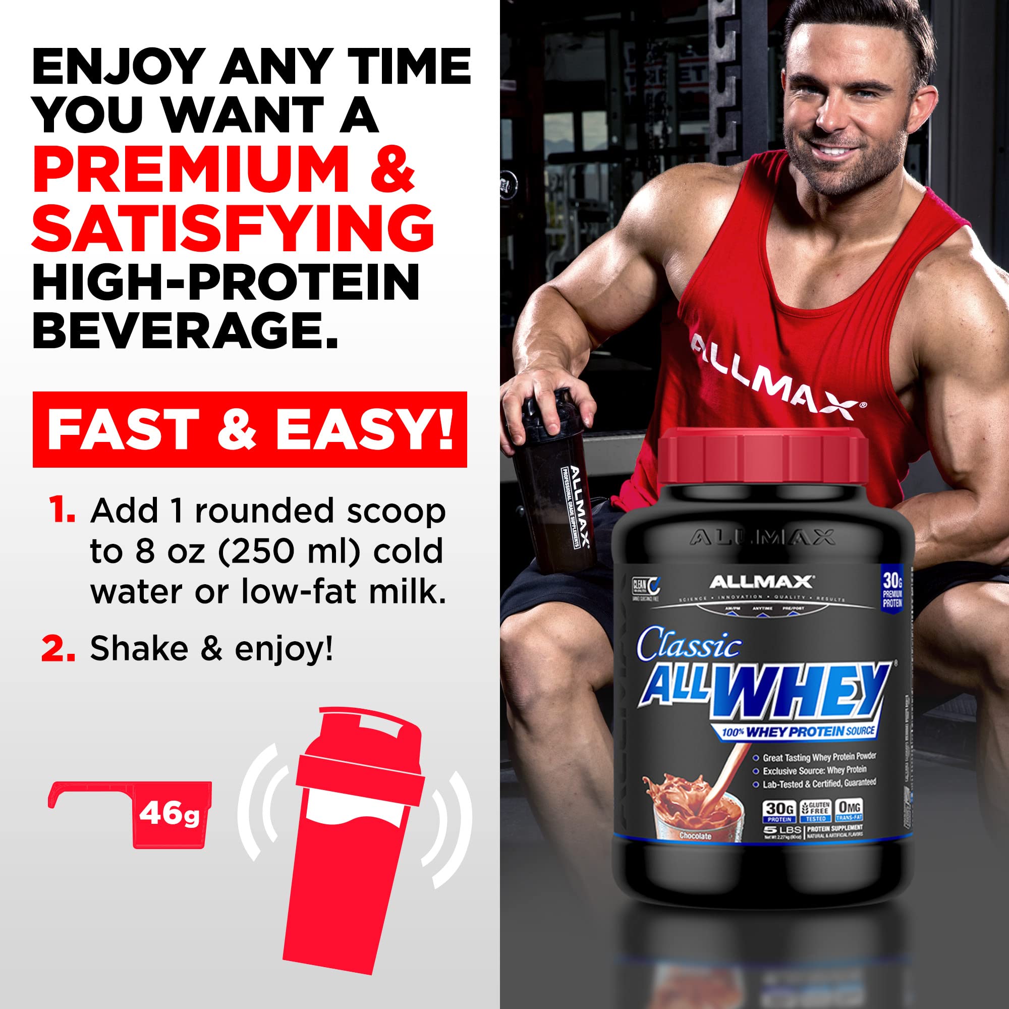 ALLMAX Nutrition AllWhey Classic Whey Protein Powder - Gluten Free, 24g Protein per Scoop, Cookies & Cream Flavor, 5 lbs (49 Servings) for Muscle Recovery & Post-Workout Nutrition