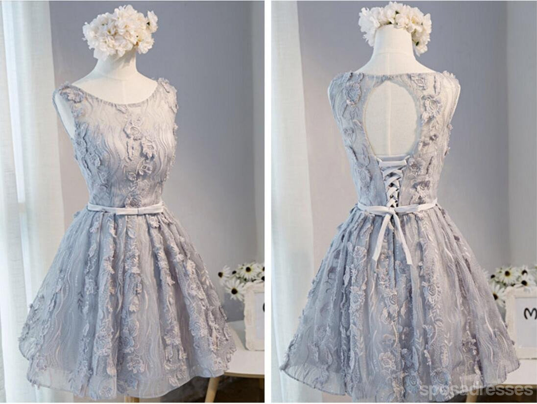 Elegant Open Back Gray Lace Scoop Neckline Prom Dress - Affordable Short Party Homecoming Dress for Women - Perfect for Prom Night, Homecoming Dance & Special Occasions - Style CM274