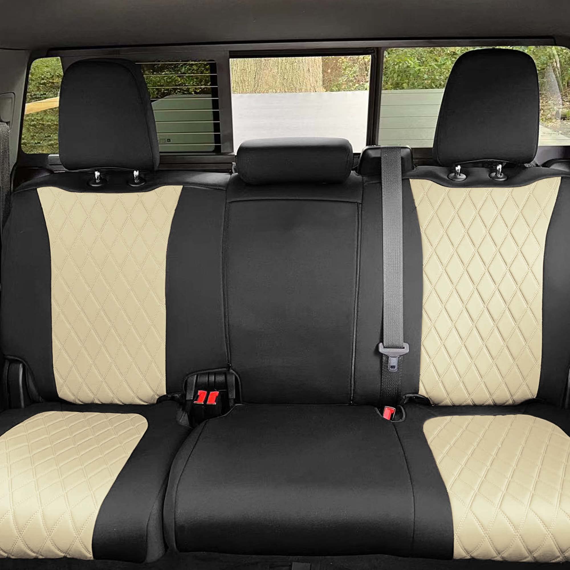 FH Group Custom Fit Neoprene Water Resistant Seat Covers for 2019-2023 GMC Sierra 1500/2500HD/3500HD (SLT/AT4/Denali Models) - Rear Set Beige | All-Weather Protection & Enhanced Comfort for Truck Seats | Perfect for Off-Roading, Work Commutes & Family Road Trips