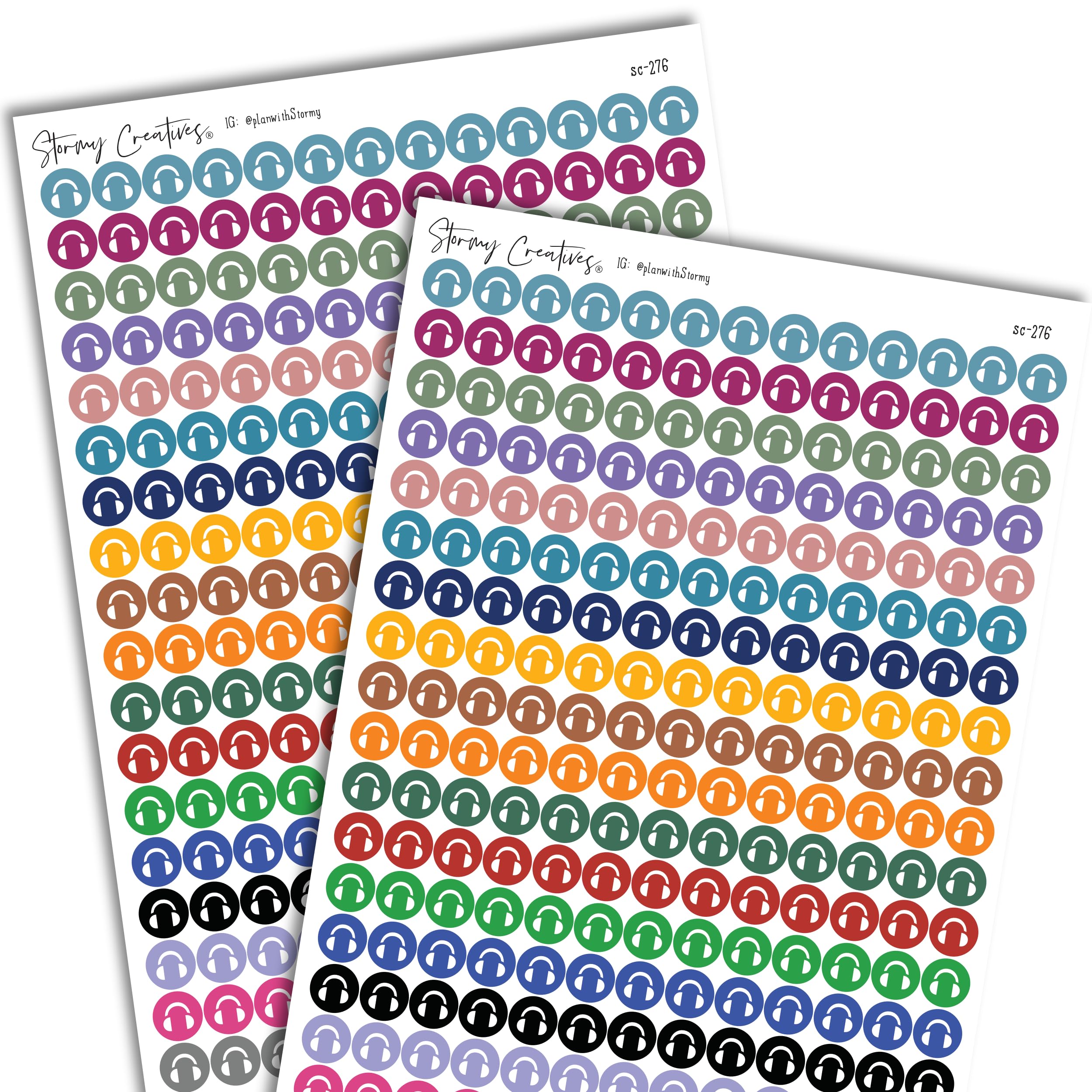 468 Small Headphone Logo Stickers - 0.3 Inch Multicolor Decorative Planner Stickers (2 Sheets) for Journaling, Scrapbooking & DIY Crafts