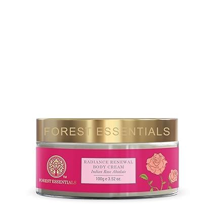 Forest Essentials Radiance Renewal Body Cream with Indian Rose Absolute & Shea Butter | Ayurvedic Moisturizing Cream for Dry Skin | Rose Essential Oil for Glowing Skin | Perfect for Daily Hydration & Spa-Like Luxury at Home