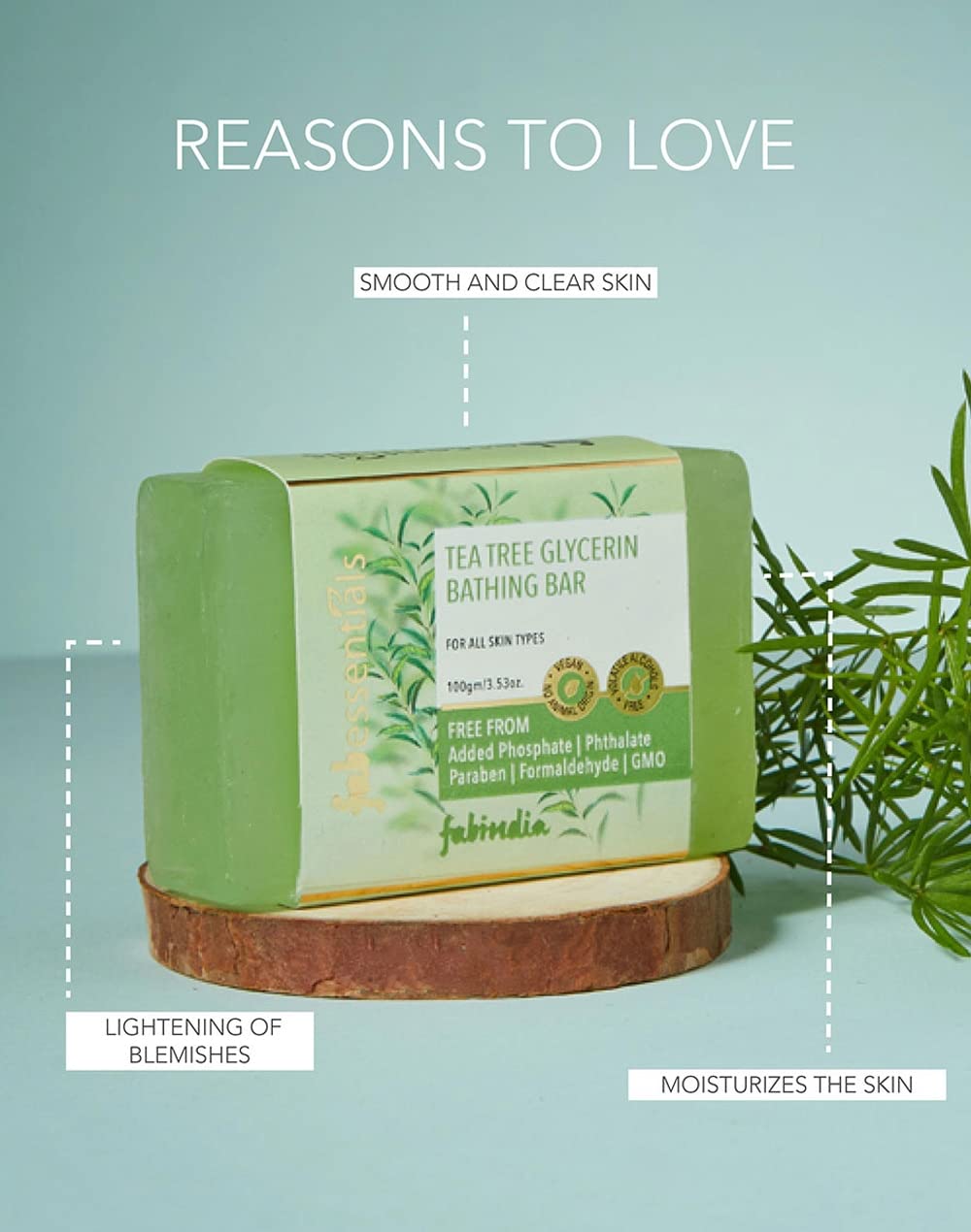 Fabessentials Tea Tree Glycerin Soap Bar - 100g | Natural Vegan Bath Soap for Cleansing & Moisturizing Skin | Toxin-Free, Glycerin-Rich Formula | Gentle Soap for Dry & Sensitive Skin | Perfect for Daily Shower, Spa & Skincare Routine