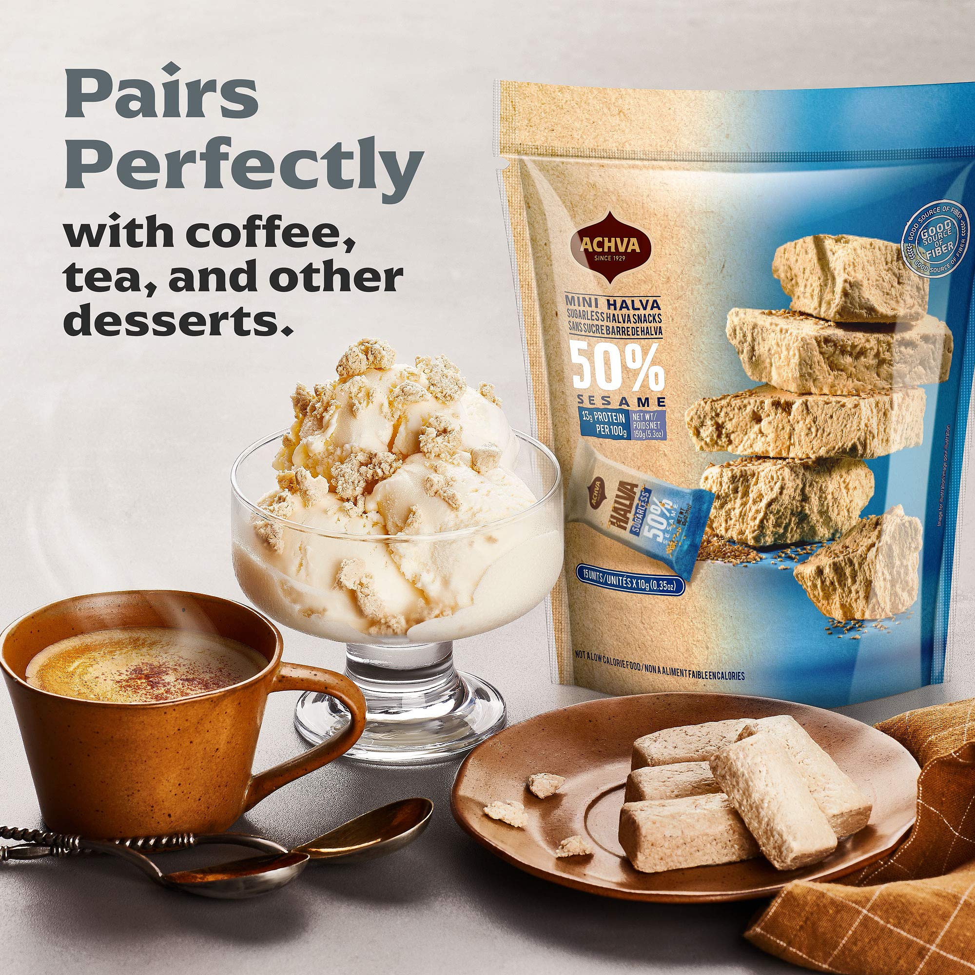 Sugar-Free Halva Tahini Bar Mini Snacks - 15-Pack Vanilla Flavor Halvah Bites | Vegan, Gluten-Free, Kosher, Lactose-Free Snacks by Achva (12g Each) | Perfect for On-the-Go, Office Snacks & Healthy Desserts