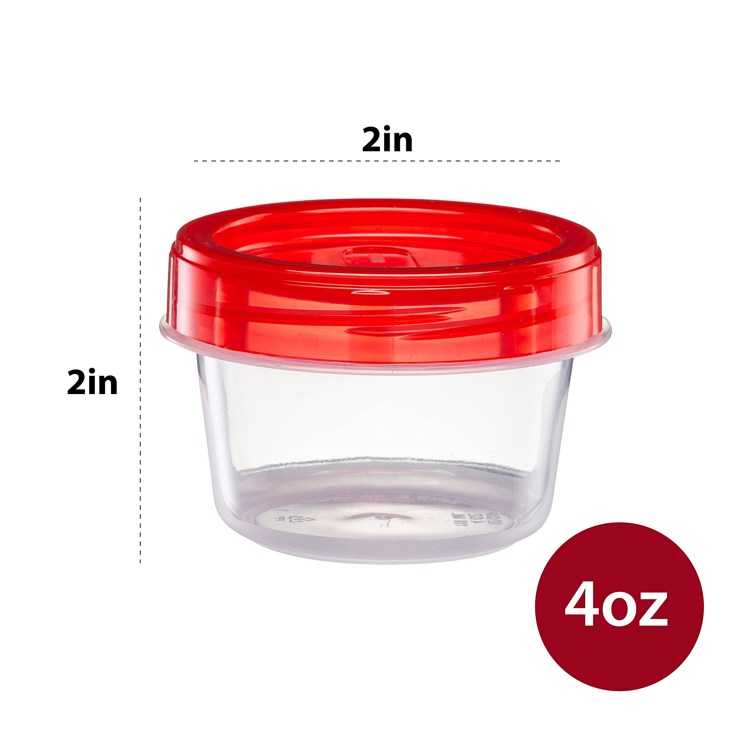 20 Pack 4oz Clear Plastic Food Storage Containers with Red Twist-On Lids - Airtight Freezer Safe Containers for Meal Prep, Leftovers & Snacks