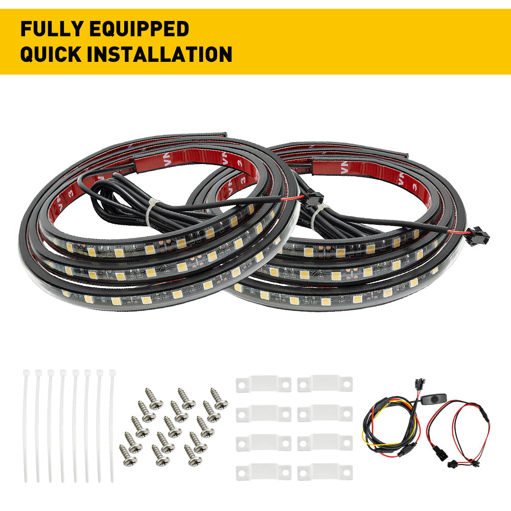 60-Inch Universal LED Truck Bed Lights Kit - 2Pcs White Light with On/Off Switch - Waterproof for Pickup Trucks, Trailers & Off-Road Vehicles - Perfect for Camping, Work Lighting & Nighttime Visibility