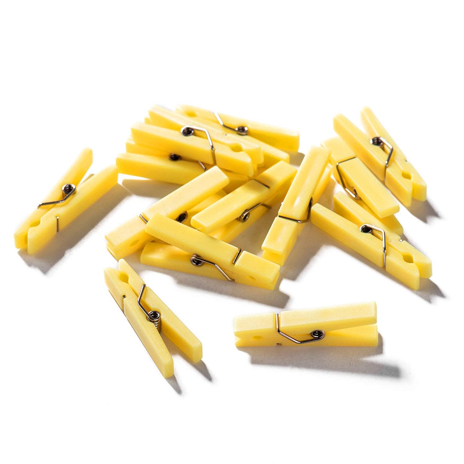 50-Pack Small Transparent Plastic Clothespins - 1.4 x 0.25 Inch Mini Clips for Clothesline, Photos, DIY Crafts & Baby Showers - Multipurpose Hanging Clips for Home, Office & Party Decor (Yellow)