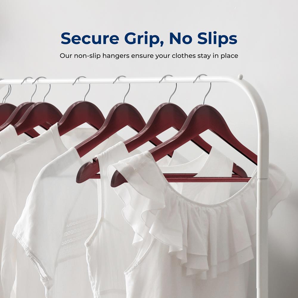 Non-Slip Wooden Clothes Hangers for Wardrobe - Durable Wood Hangers with Non-Slip Shoulder Pads for Shirts, Blouses & Coats - Perfect for Closet Organization & Garment Protection