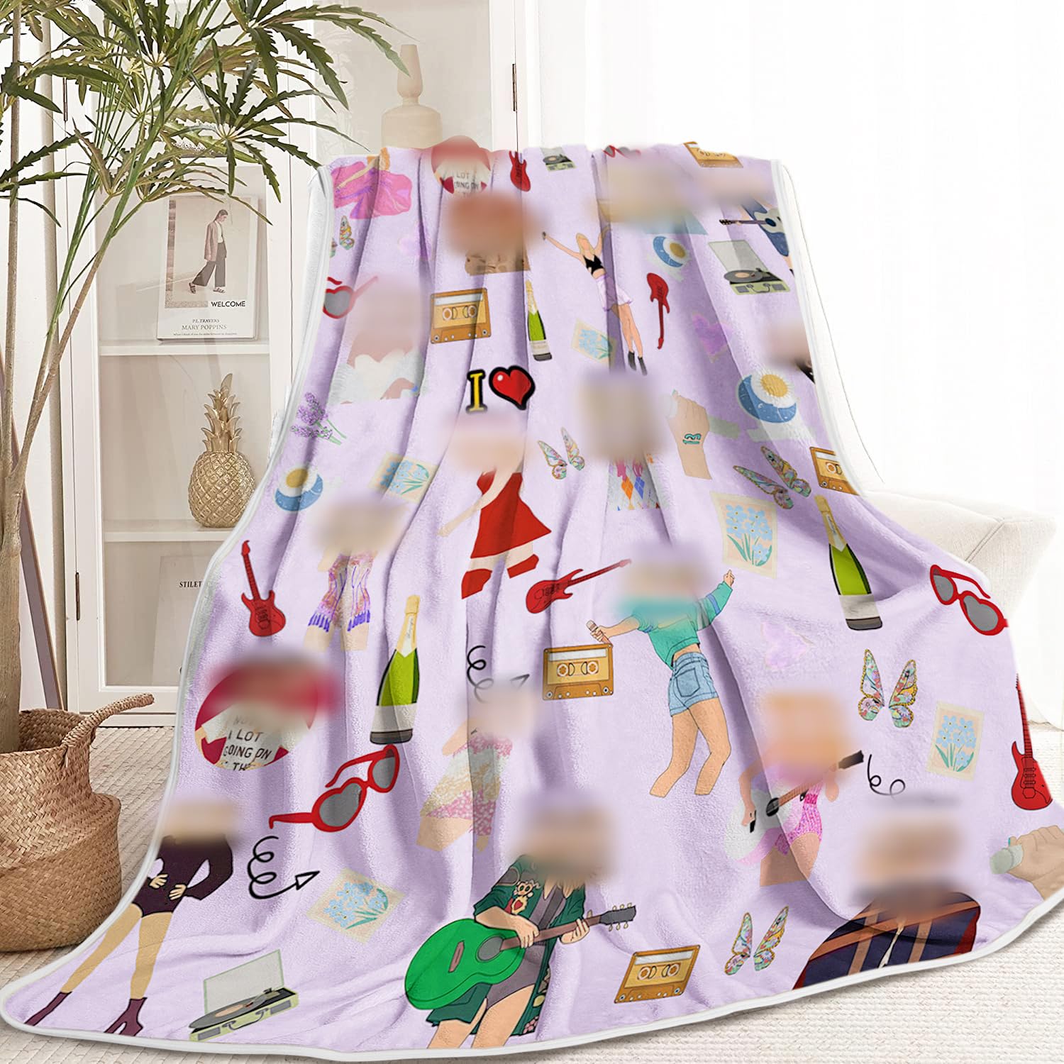 Soft Cozy Flannel Throw Blanket for Couch - 60x50 Inch Lightweight Warm Blanket for Air Conditioning, Sofa Bedding & Living Room Decor - Perfect for Fans, Parties & Gifts (Purple) - Great for Snuggling on the Couch, Movie Nights & Home Decor