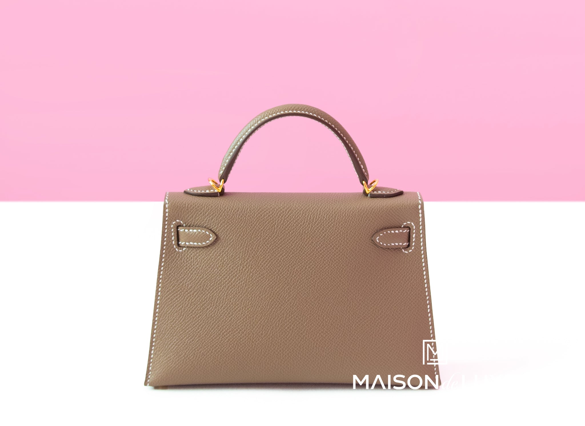 Authentic Hermes Mini Kelly II 20 Bag in Etoupe Epsom Leather with Gold Hardware - Luxury Crossbody Purse for Women, Perfect for Date Night & Special Occasions