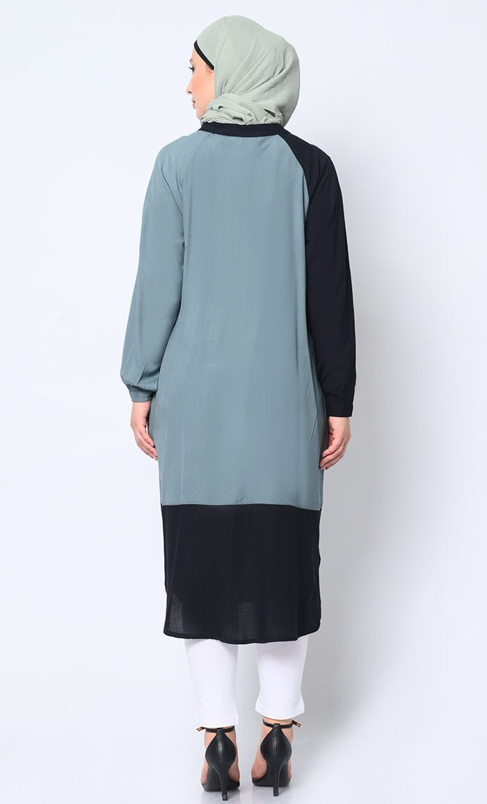 Colorblock Button Down Tunic Shirt with Pockets - Stylish Casual Wear for Women | Office, Outing & Everyday Fashion