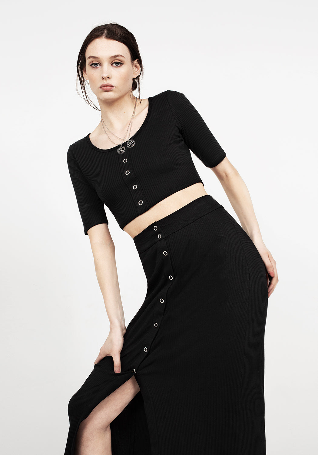 Stylish Obsidian Midi Skirt for Women - Elegant Black High Waist Flowy Skirt | Perfect for Office, Date Night & Casual Outfits