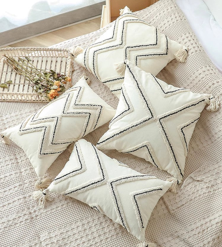 Modern Geometric Square Throw Pillows for Couch - Beige Decorative Cushion Covers - Contemporary Home Decor Accent Pillows for Living Room, Bedroom & Interior Design