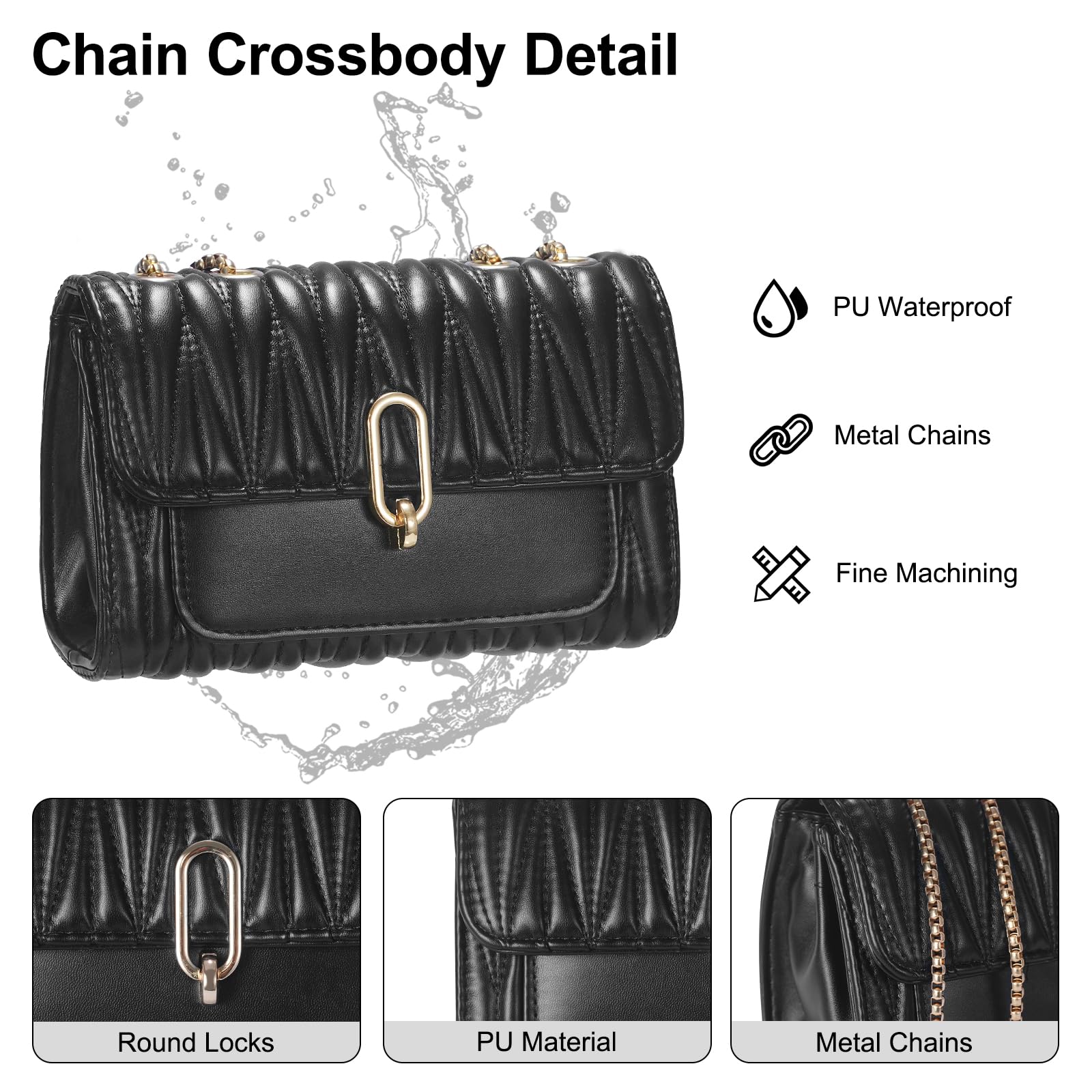 Aiqudou Women's Quilted Leather Crossbody Bag with Chain Strap - Stylish Small Shoulder Purse for Daily Use, Shopping & Travel