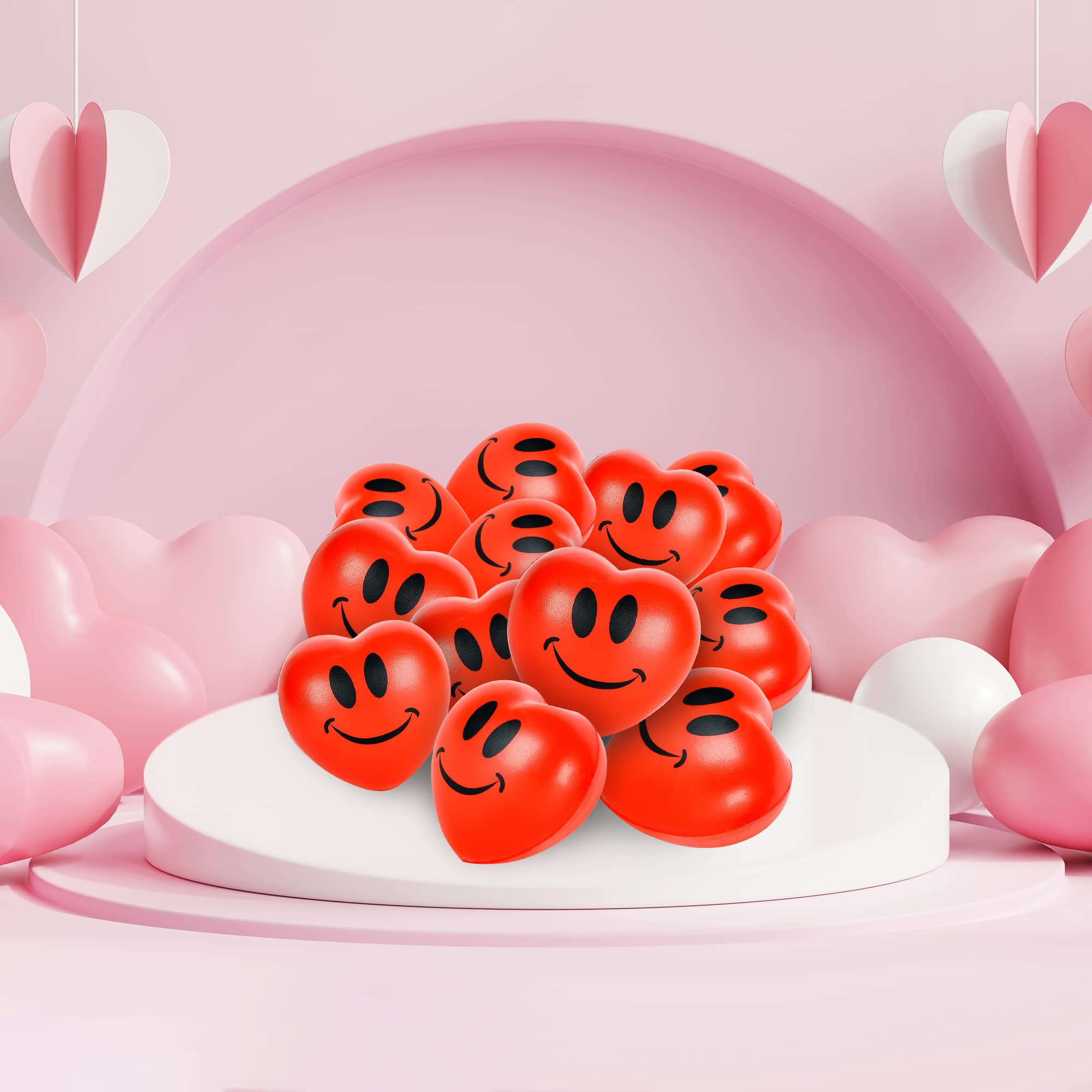 ArtCreativity 12-Pack Heart Stress Balls - 2.75 Inch Red Foam Squishy Toys with Smile Face for Stress Relief & Fun | Perfect for Valentine's Day Gifts, Easter Basket Stuffers, Party Favors, Classroom Rewards & Office Decor (Kids & Adults)