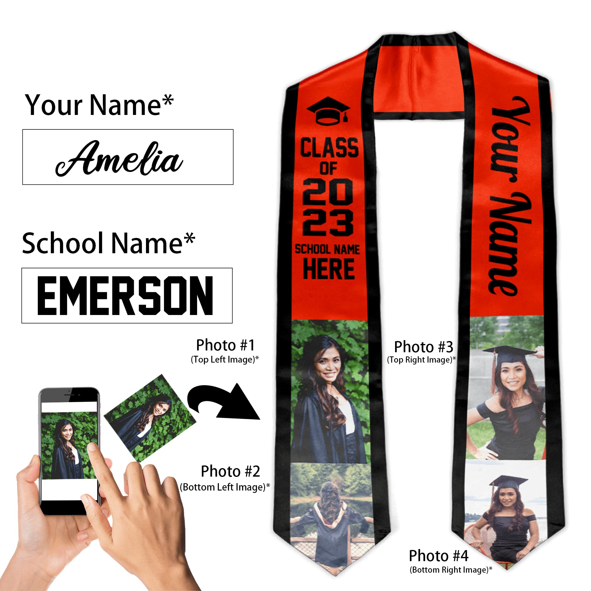 Custom Graduation Stole Sash with Name & Photos - Personalized Class of 2025 Gift for High School & College Graduates | Perfect for Commencement Ceremonies & Graduation Photos