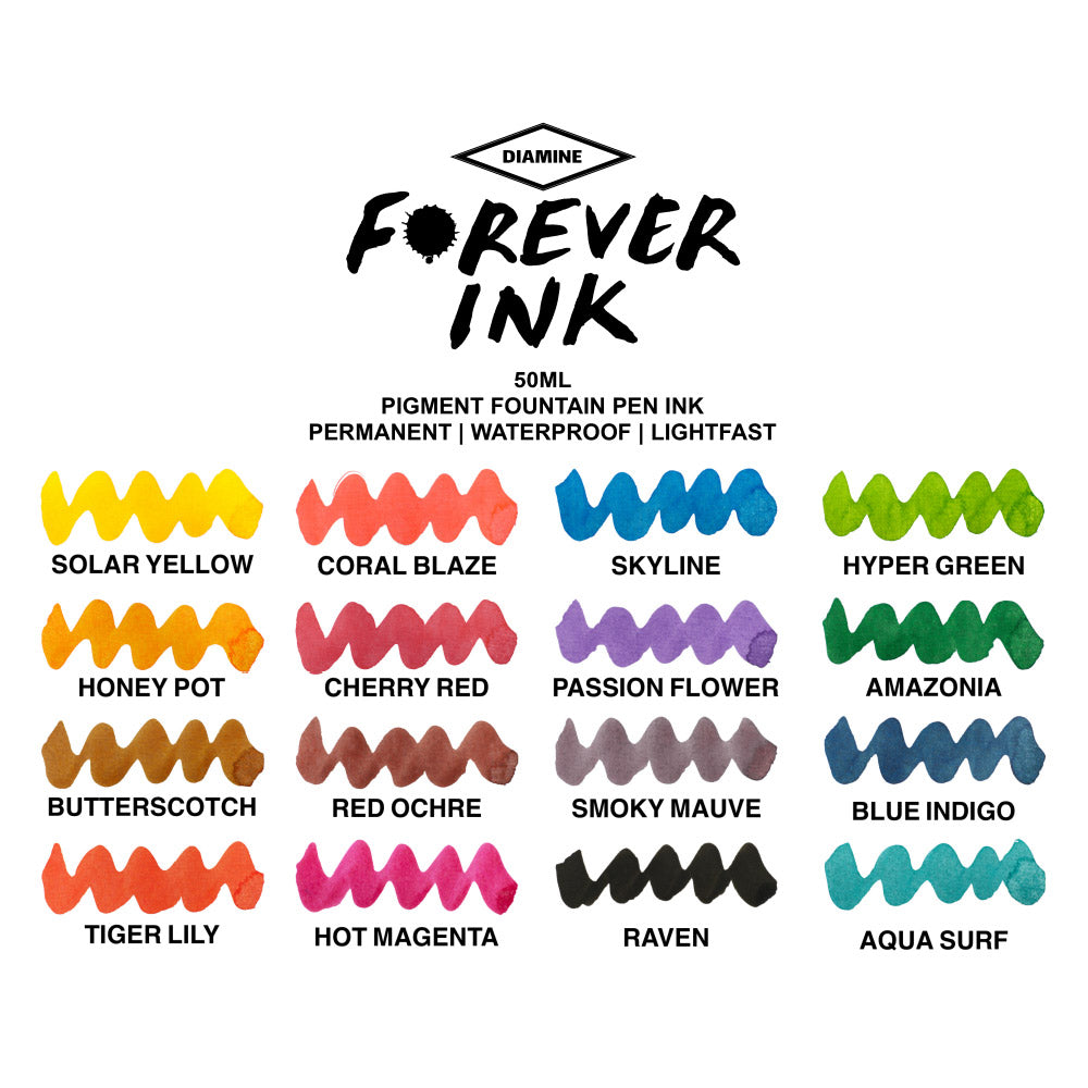 Diamine Forever Ink - Permanent Pigment Fountain Pen Ink, 50ml Bottle - Ideal for Calligraphy, Journaling & Professional Writing