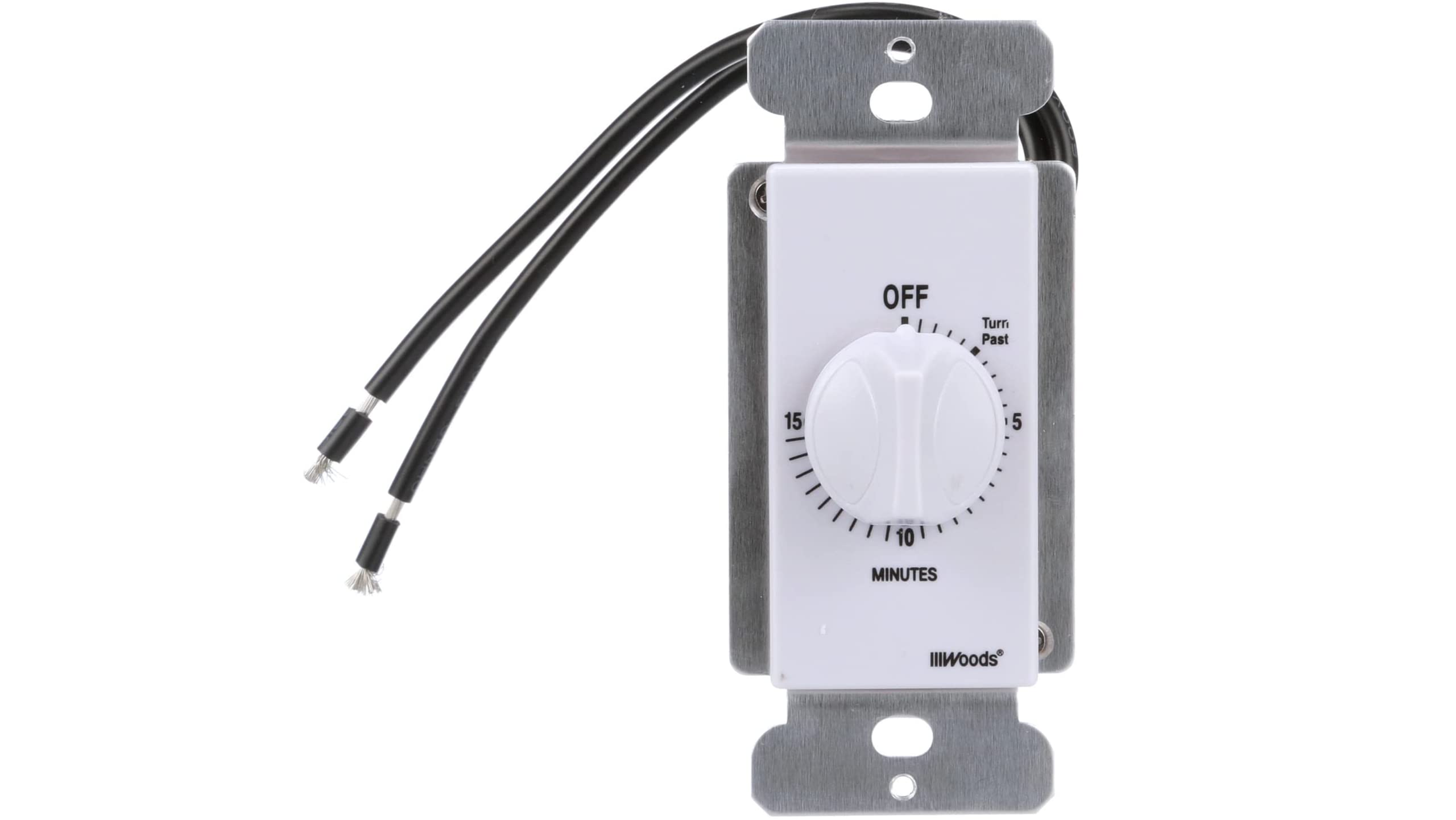 Woods 59711 15-Minute Spring Wound In-Wall Timer - White | Countdown Timer for Lights, Fans & Appliances | Perfect for Bathroom, Kitchen & Home Automation
