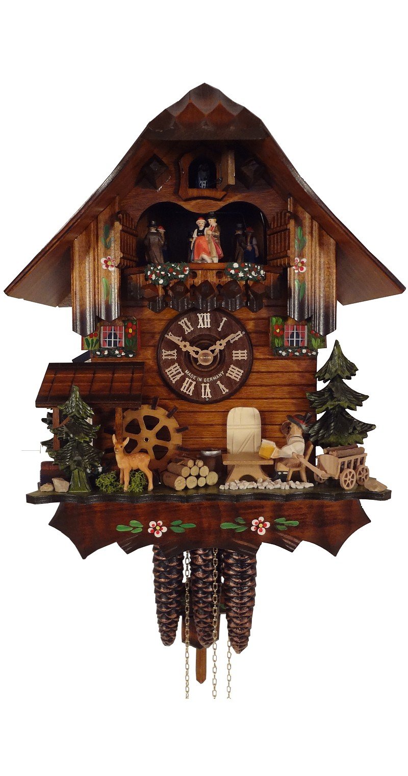 Authentic Black Forest Cuckoo Clock with Moving Beer Drinker & Deer - Handcrafted German Home Decor for Living Room, Bedroom or Office