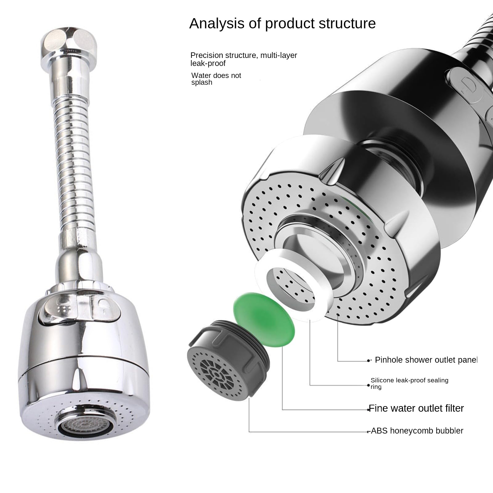 360° Swivel Kitchen & Bathroom Sink Faucet Extender with 2 Spray Modes - Water Saving Tap Aerator Adapter (1 Pack) - Perfect for Washing Dishes, Filling Pots & Hand Hygiene