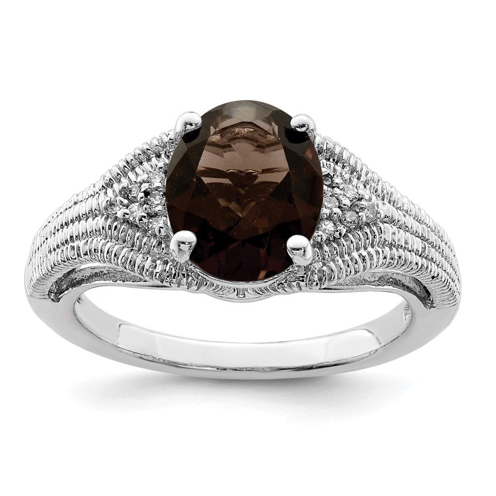 925 Sterling Silver Chocolate Brown Smoky Quartz & Diamond Engagement Ring (0.06 cttw) - Perfect for Proposals, Anniversaries & Special Occasions