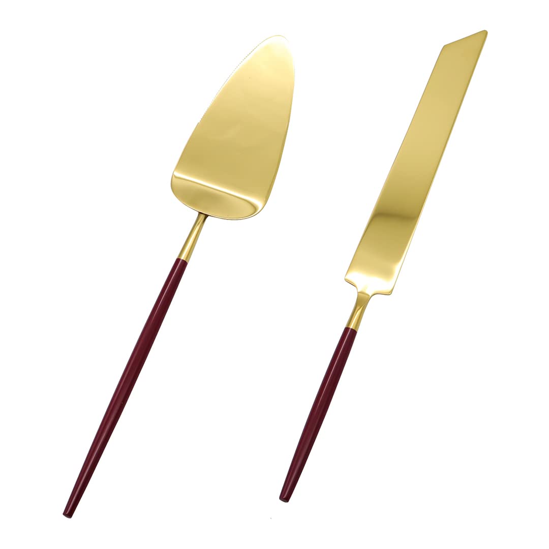 Koyal Wholesale Burgundy Wedding Cake Knife & Server Set - Modern Cake Cutting Utensils for Weddings, Quinceañeras & Special Events - Elegant Cake Decor for Wedding Tables & Celebration Dessert Service