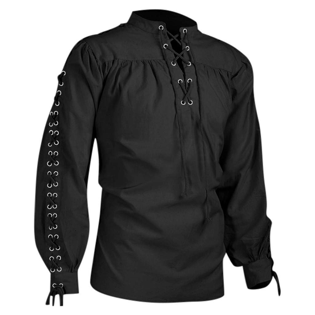 Gothic Style High-Quality Men's Long Sleeve Bandage Casual Shirt - Trendy Fashion Blouse for Gothic Lovers, Perfect for Concerts, Parties, and Alternative Fashion Events