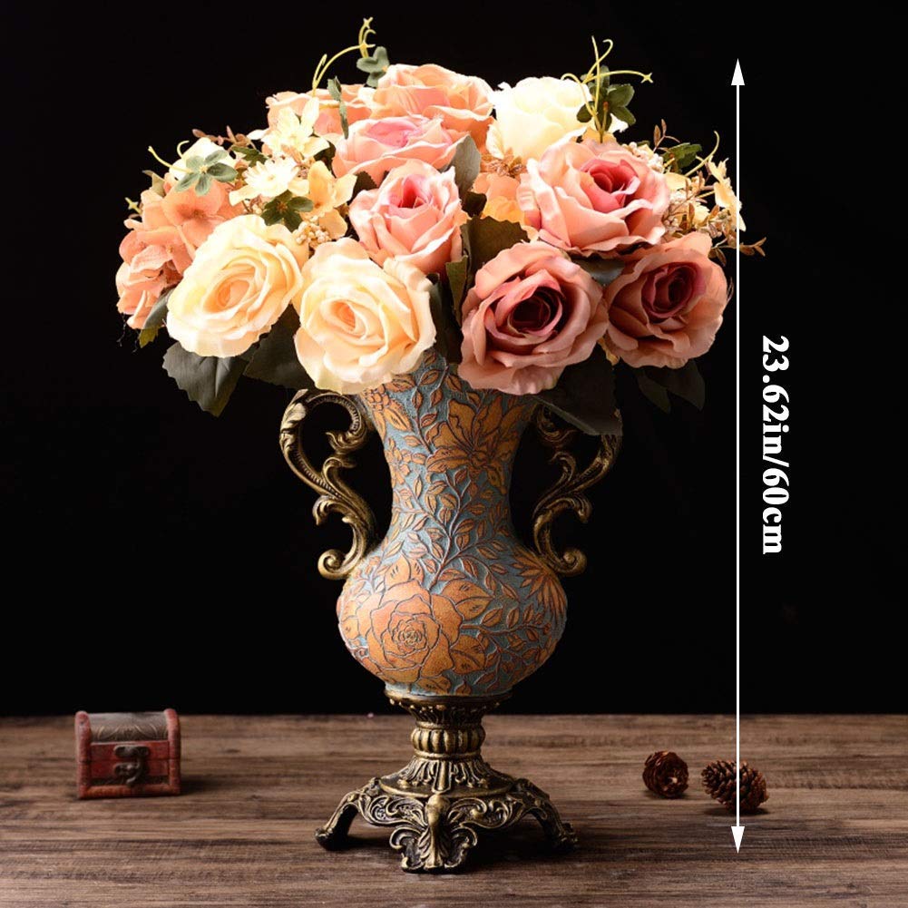 European-Style Retro Resin Tall Vases 60cm with Artificial Flower Bouquets - Elegant Home Decor for Living Room, Dining Table, Bedroom, Office & Hotel Centerpiece | Perfect for Wedding, Party & Holiday Decorations