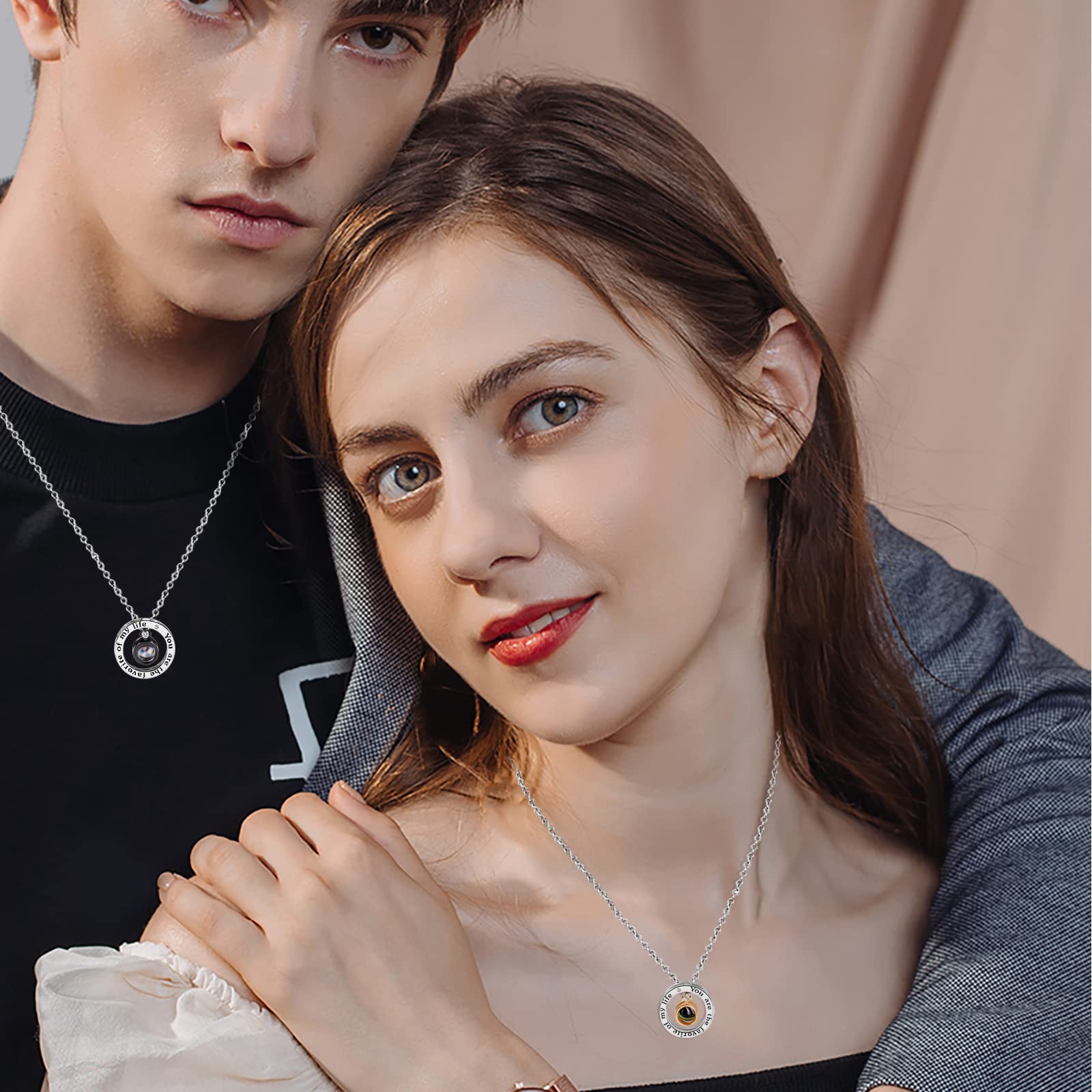 His & Her Engraved Couple Necklace Set - Matching Ring Pendant Love Necklaces for Couples, Anniversary & Valentine's Day Gifts for Boyfriend & Girlfriend - Perfect for Romantic Dates, Weddings & Special Occasions
