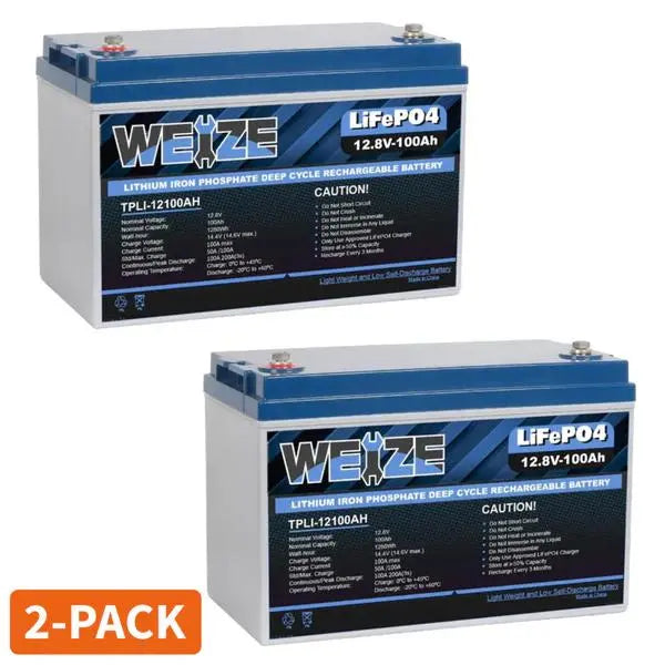 WEIZE 12V 100Ah LiFePO4 Lithium Deep Cycle Battery with Smart BMS - 10-Year Warranty, Low Self-Discharge (3%/Month) - Perfect for RV, Solar Power, Marine, Off-Grid & Backup Power Systems