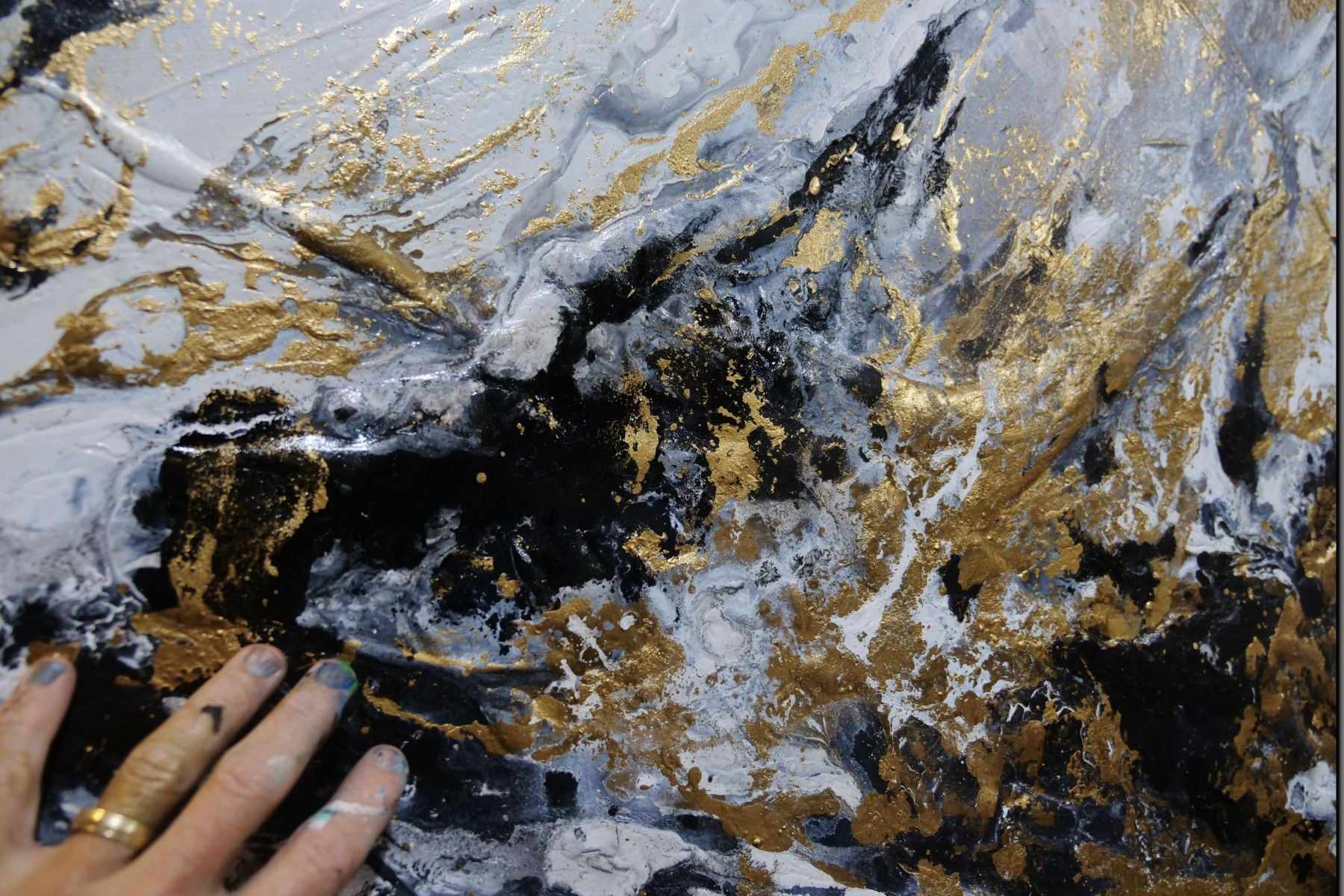 Black and Gold Elegance 200cm x 80cm Abstract Textured Canvas Painting - Modern Wall Art for Living Room, Bedroom & Office Decor