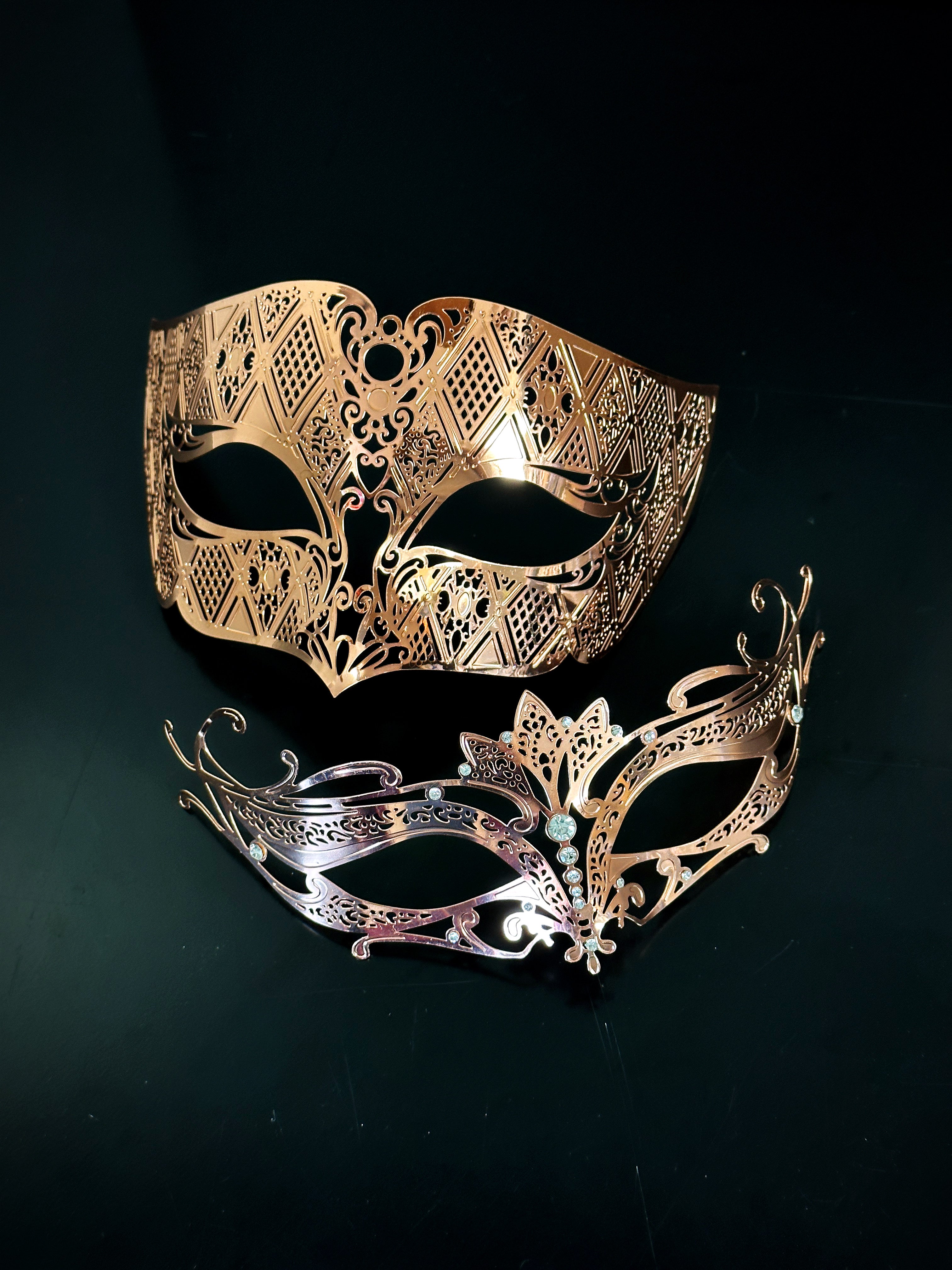 Elegant Venetian Masks in Rose Gold - Perfect for Masquerade Balls, Costume Parties & Home Decor