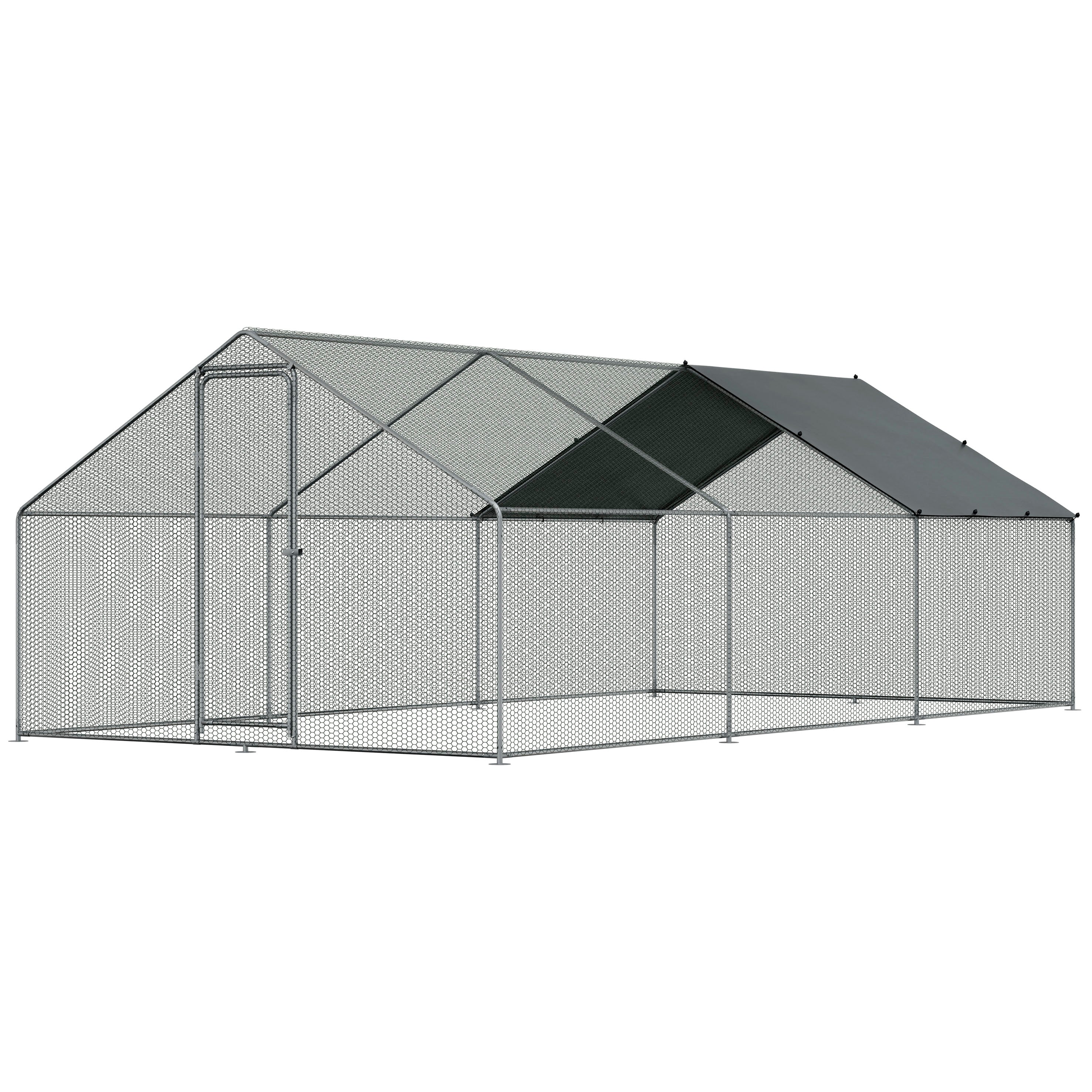 3x6x2m Galvanized Steel Walk-In Chicken Coop with Roof Cover & PVC Coated Wire Mesh - Durable Poultry Enclosure for Backyard, Farm, or Garden Use (Model DG280)