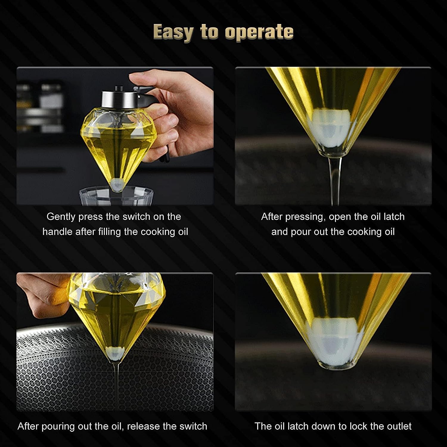 Premium Diamond-Shaped Honey Dispenser Pot - No Drip Syrup Dispenser for Pancakes, Waffles & Desserts | Elegant Honey Jar with Stand Base for Kitchen & Dining | Perfect for Honey, Edible Oil, Vinegar, Soy Sauce & More | Ideal for Breakfast, Tea Time & Family Gatherings