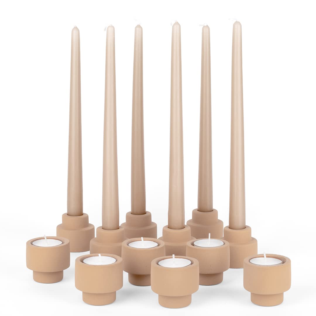 Koyal Wholesale Matte Terracotta Ceramic Reversible Candle Holders - Set of 12 Tall & Large Candle Vases for Wedding Centerpieces, Table Decor, and Home Decoration