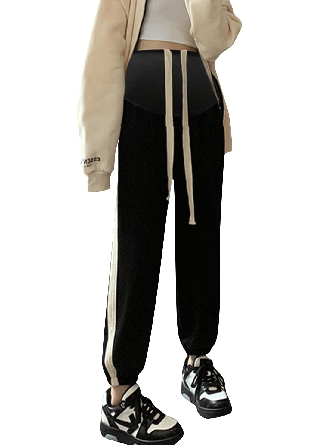 HUGYOIU Maternity Joggers for Women - Soft Loose Fit Pregnancy Pants with Bump Support, Comfortable Stretchy Sweatpants for Expecting Moms - Perfect for Yoga, Lounging & Everyday Wear During Pregnancy