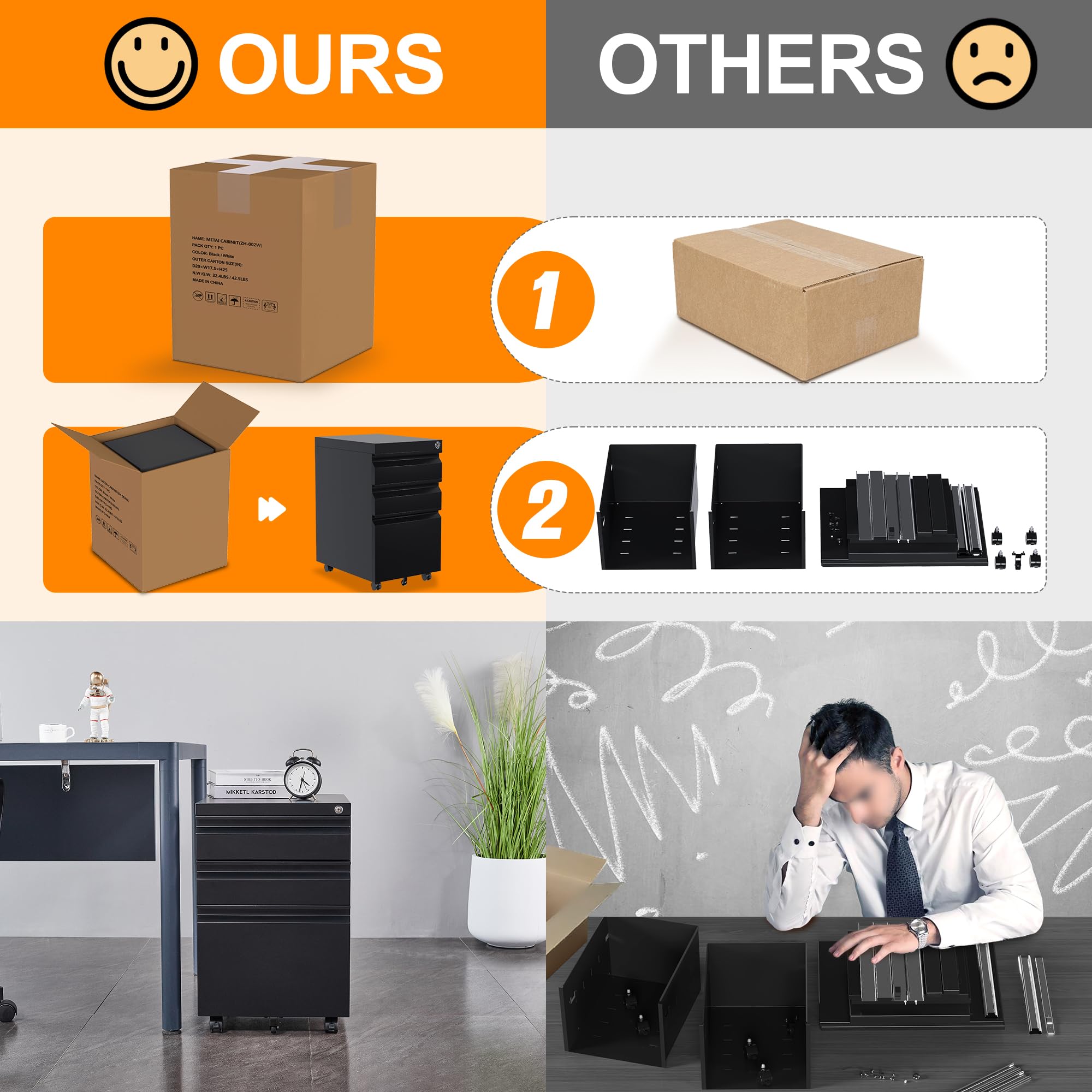 Aobabo 3-Drawer Lockable Metal File Cabinet with Wheels - Letter/Legal Size Home Office Storage - Black (Pre-Assembled) | Perfect for Organizing Documents in Small Businesses, Home Offices & Workspaces