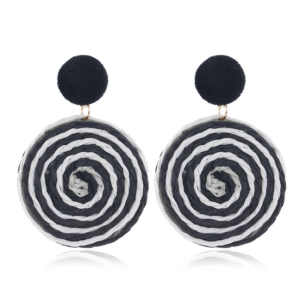 Bohemian Woven Straw Wicker Rattan Dangle Earrings for Women - Geometric Circle Drop Earrings, Summer Beach Jewelry, Boho Chic Accessories | Perfect for Vacation, Music Festivals & Boho Fashion Outfits