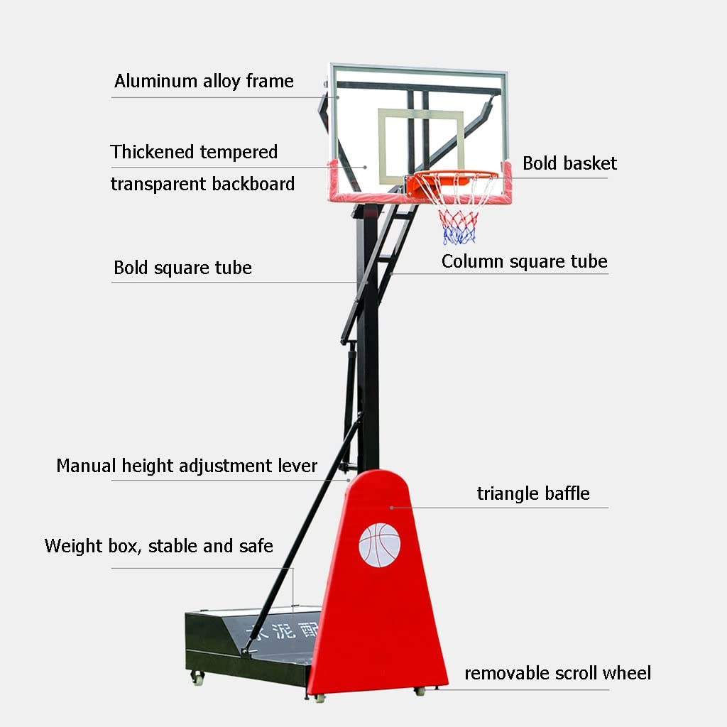 Portable 3-7m Basketball Hoop System - Stainless Steel Frame & Tempered Glass Backboard for Outdoor Play