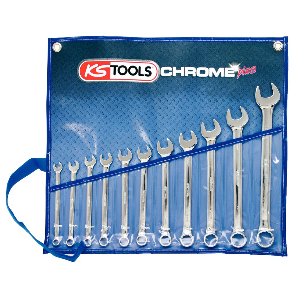 KS TOOLS CHROMEplus 11-Piece Offset Combination Spanner Set - Professional Grade Chrome Vanadium Steel Wrenches for Automotive, Machinery & DIY Repairs