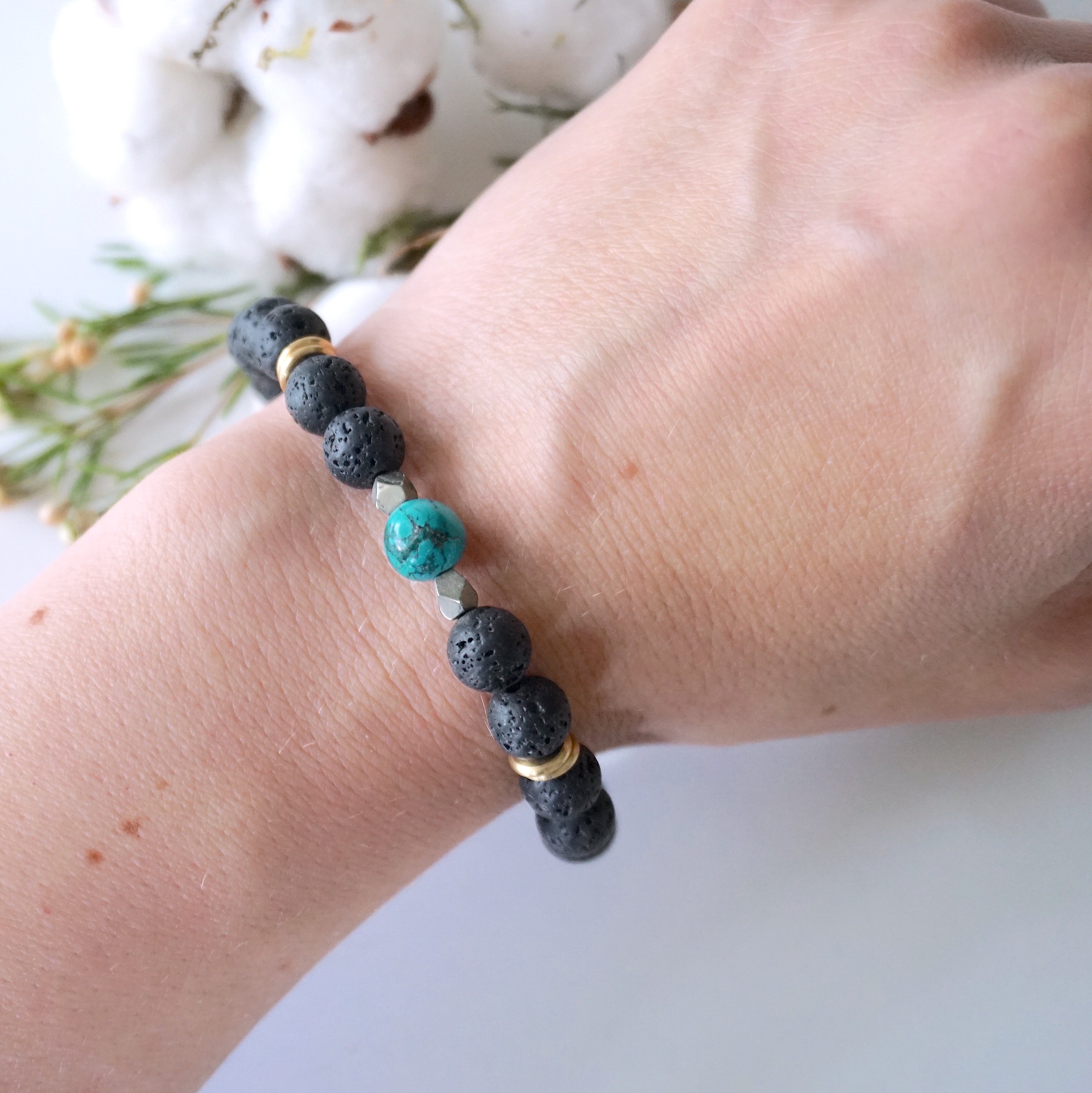 Turquoise and Lava Stone Healing Crystal Mala Bracelet - Meditation, Yoga & Spiritual Wellness Accessory