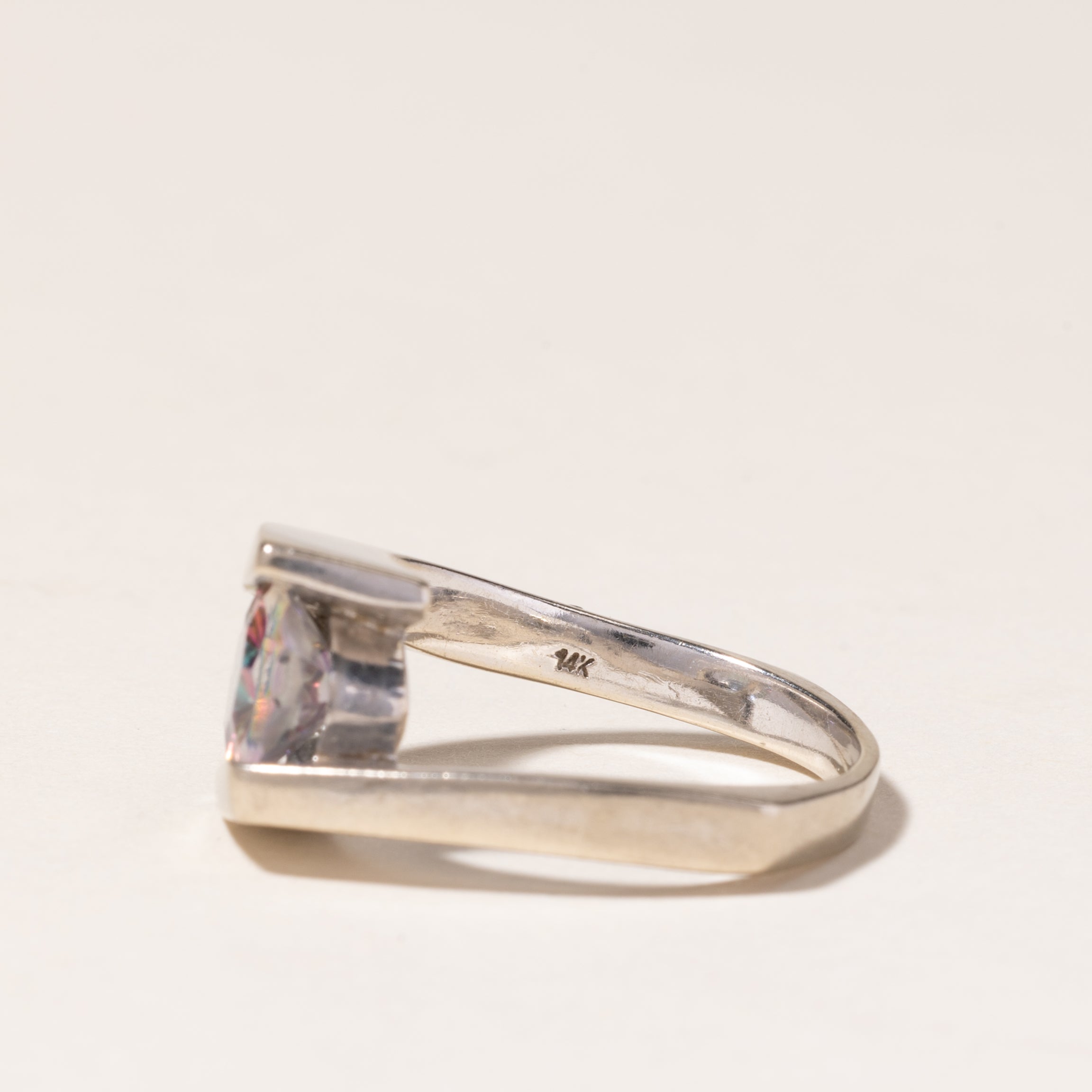 14K White Gold Mystic Topaz Ring - 2.01ct Oval Cut Gemstone, Size 6.5, Dainty Wedding Band, Anniversary Gift for Her, Perfect for Engagement, Valentine's Day & Special Occasions