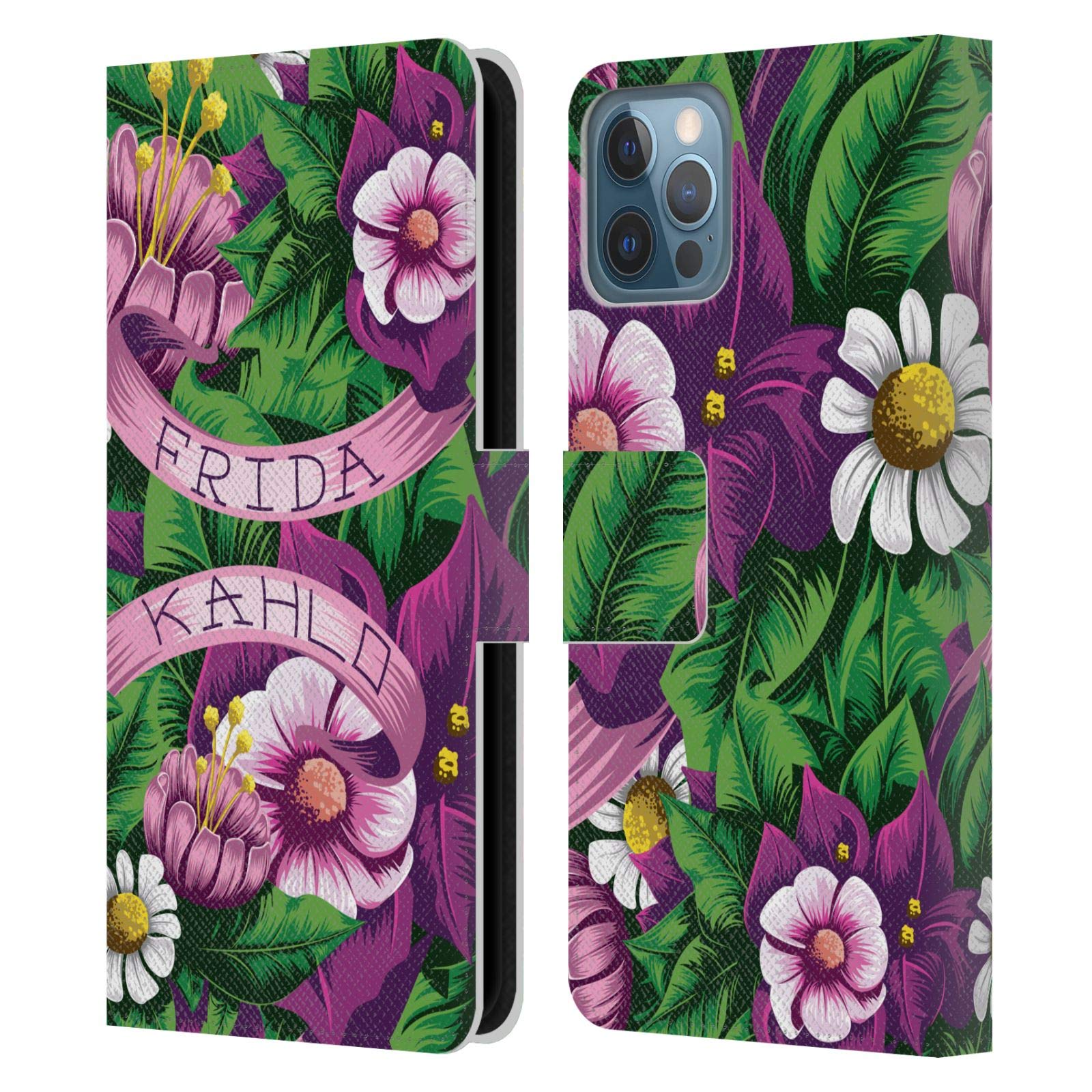 Frida Kahlo Floral Leather Wallet Case for iPhone 12/12 Pro - Officially Licensed Purple Lace Design - Perfect for Daily Use, Travel & Gift Giving