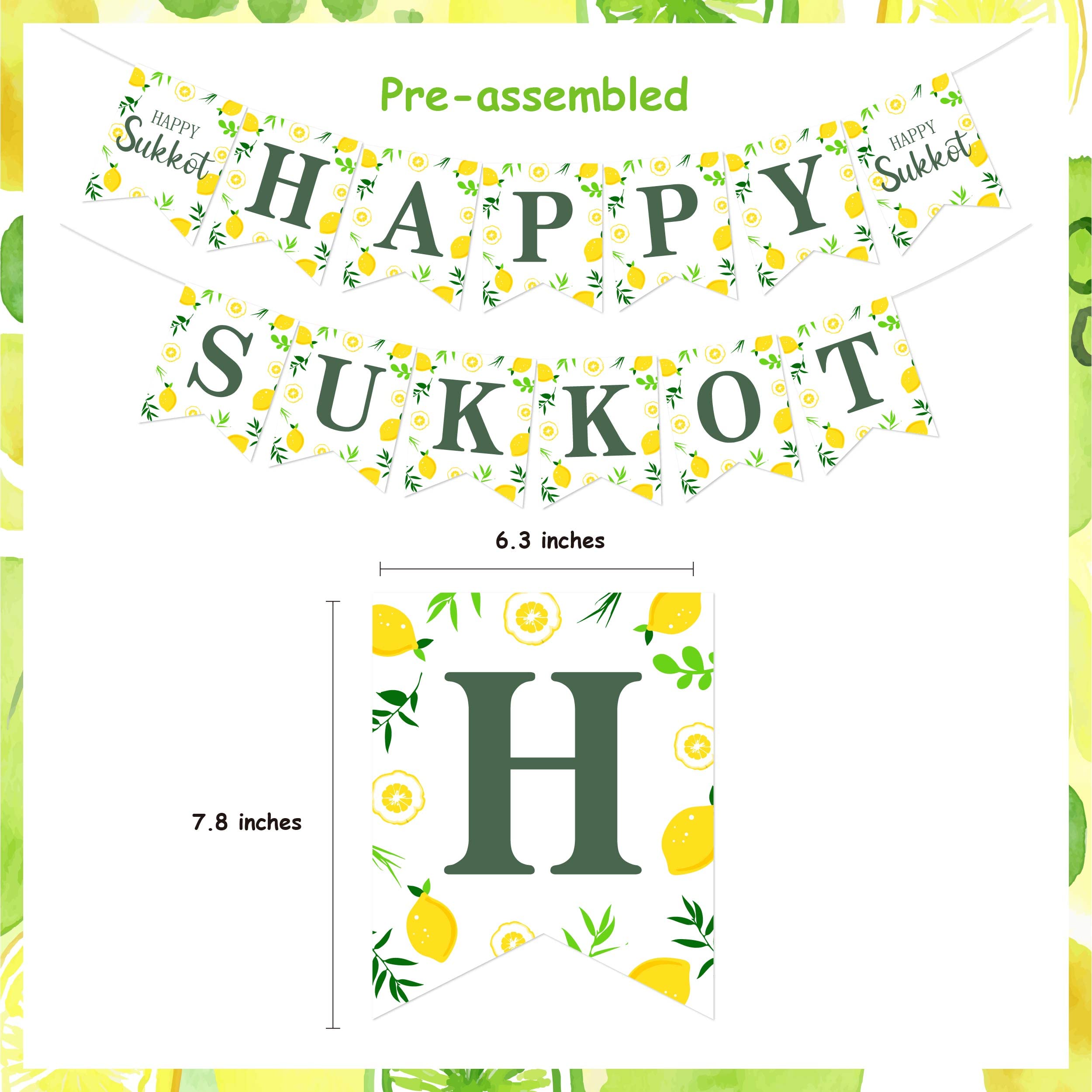 Happy Sukkot Banner - Jewish Holiday Decorations for Sukkah, Wall & Fireplace - Festive Garland for Sukkot Celebrations & Party Decor - Perfect for Home, Synagogue & Holiday Gatherings