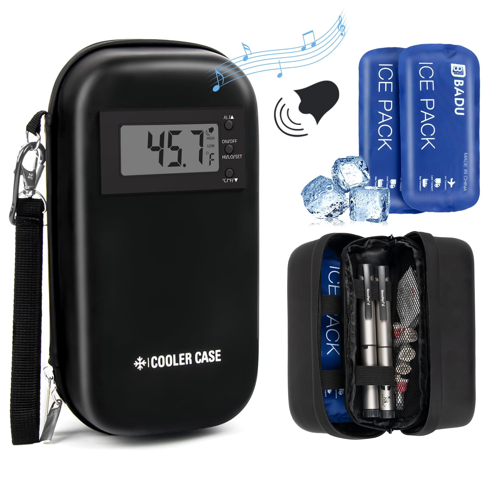 TSA Approved Insulin Cooler Travel Case with Temperature Alarms - Diabetic Medication Organizer Bag with 2 Ice Packs for Insulin Pens & Refrigerated Medicine - Perfect for Air Travel, Camping, and Daily Diabetes Care