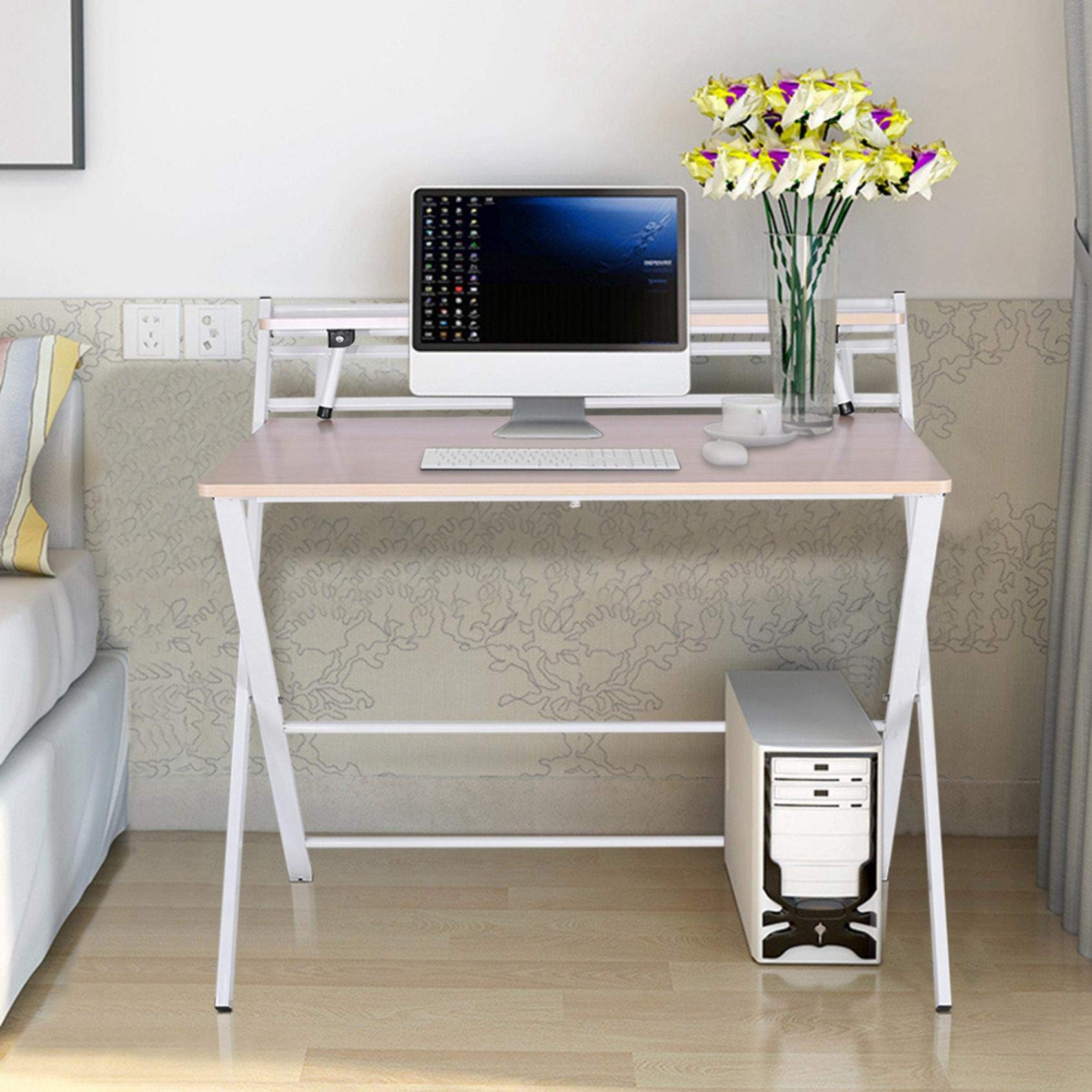 Lofiu 2-Style Folding Desk for Small Space - Portable Laptop Computer Desk with Storage Shelves, White - Perfect for Home Office, Dorm Room & Workspace Organization