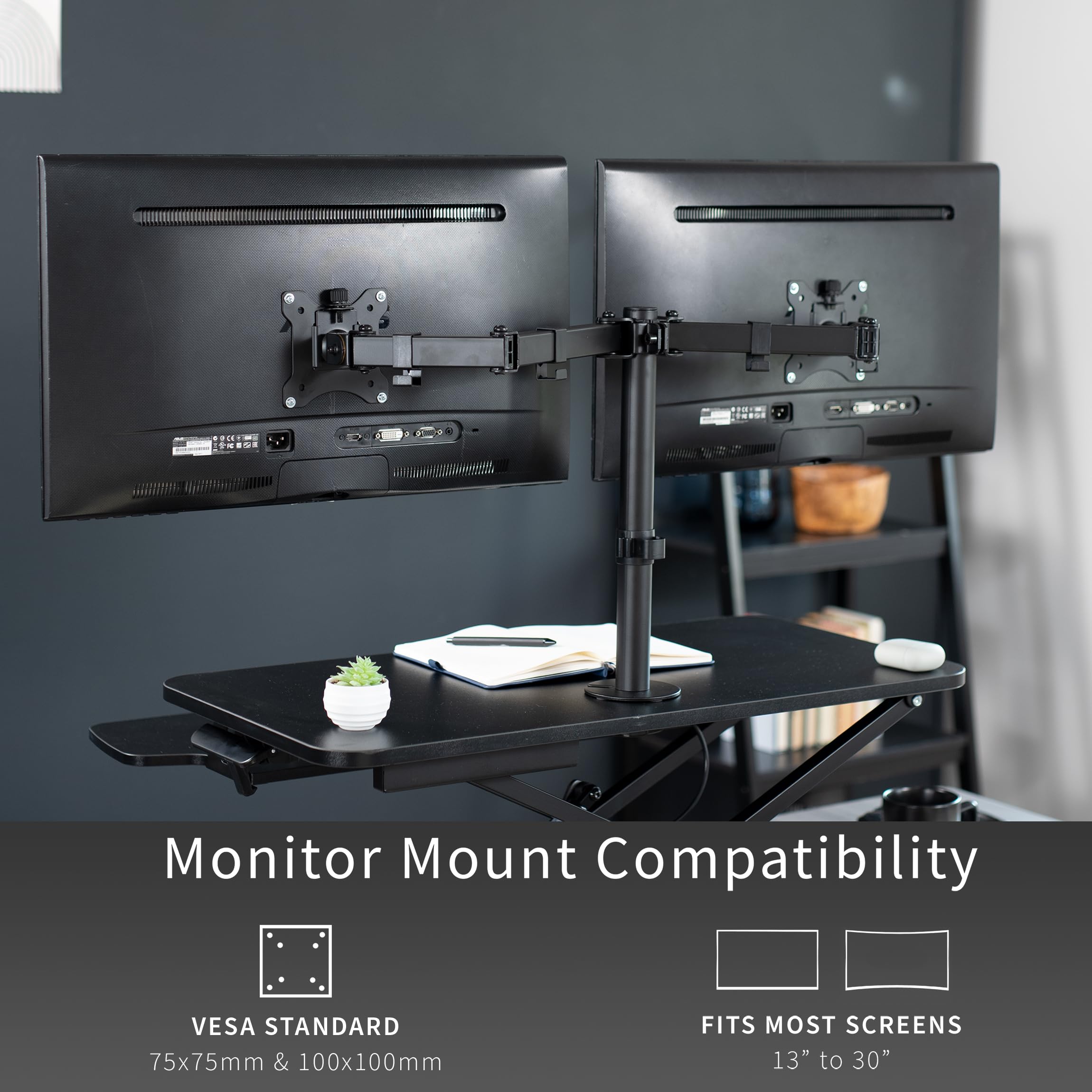 VIVO 32 Inch Height Adjustable Standing Desk Converter - Dual Monitor Stand (13-30 Inch) - Sit to Stand Workstation Riser - Black (DESK-V000K-M2) - Perfect for Home Office, Gaming Setup & Ergonomic Workspace
