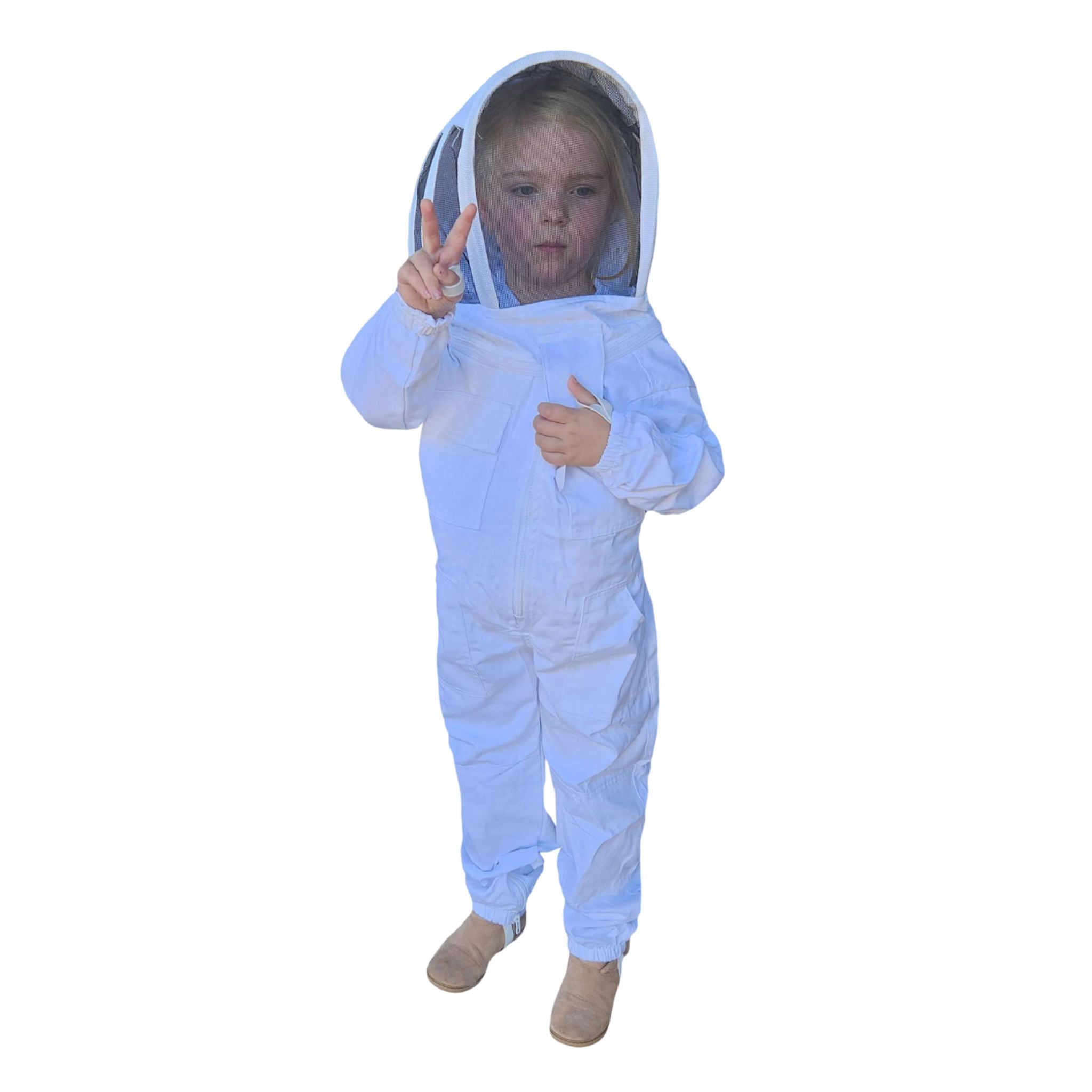 White Poly Cotton Kids Beekeeping Suit with Fencing Veil - Protective Beekeeping Gear for Children Beekeepers, Outdoor Activities & Honey Harvesting